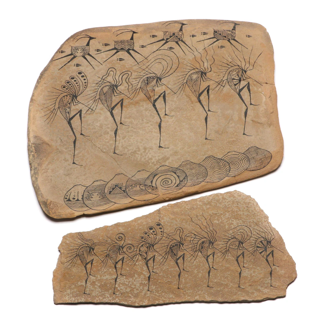 Burke Burbank Navajo Hand-Painted Kokopelli Slab Art