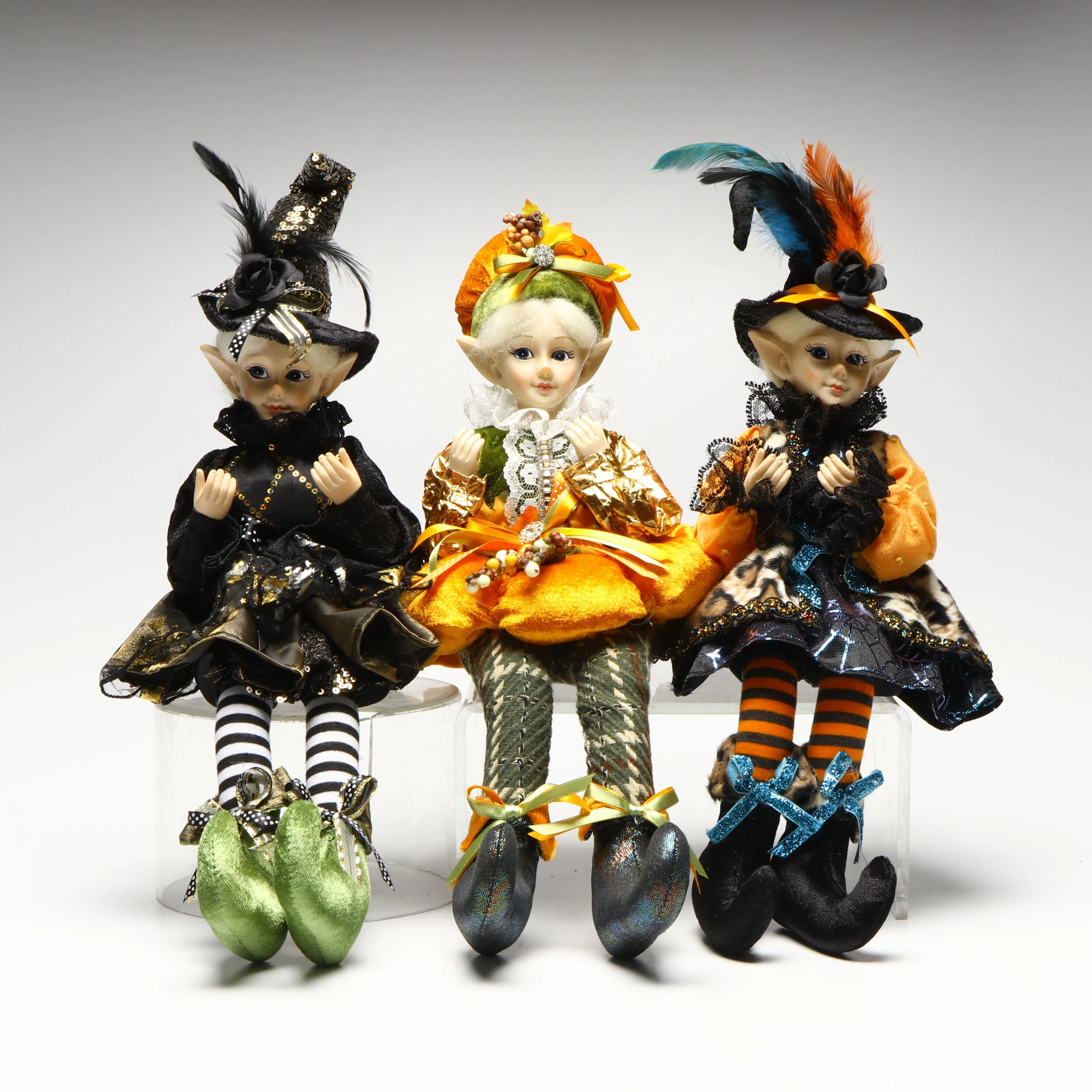 Christian Siriano Halloween Themed Elf Witch and Pumpkin Shelf Sitters