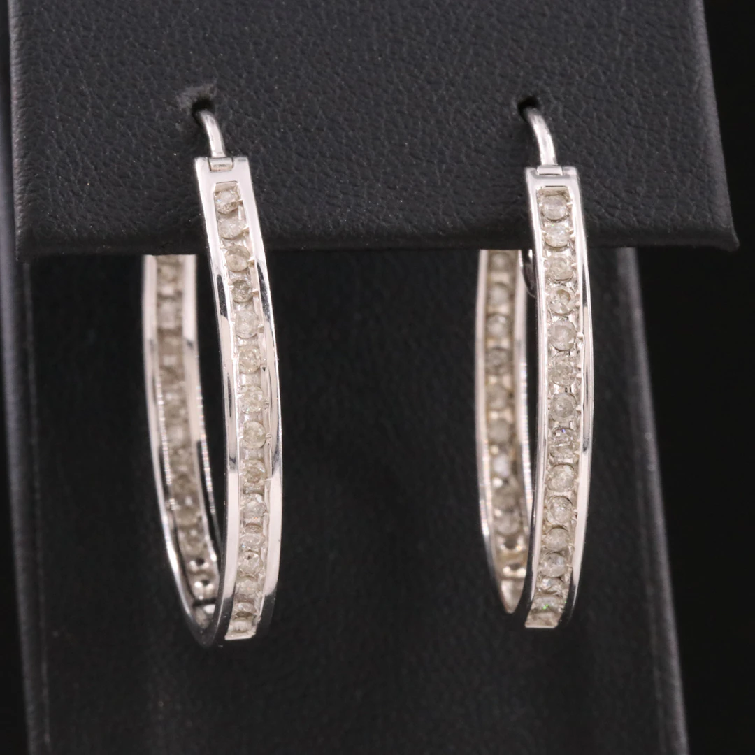 Sterling Inside-Out Diamond Hoop Earrings