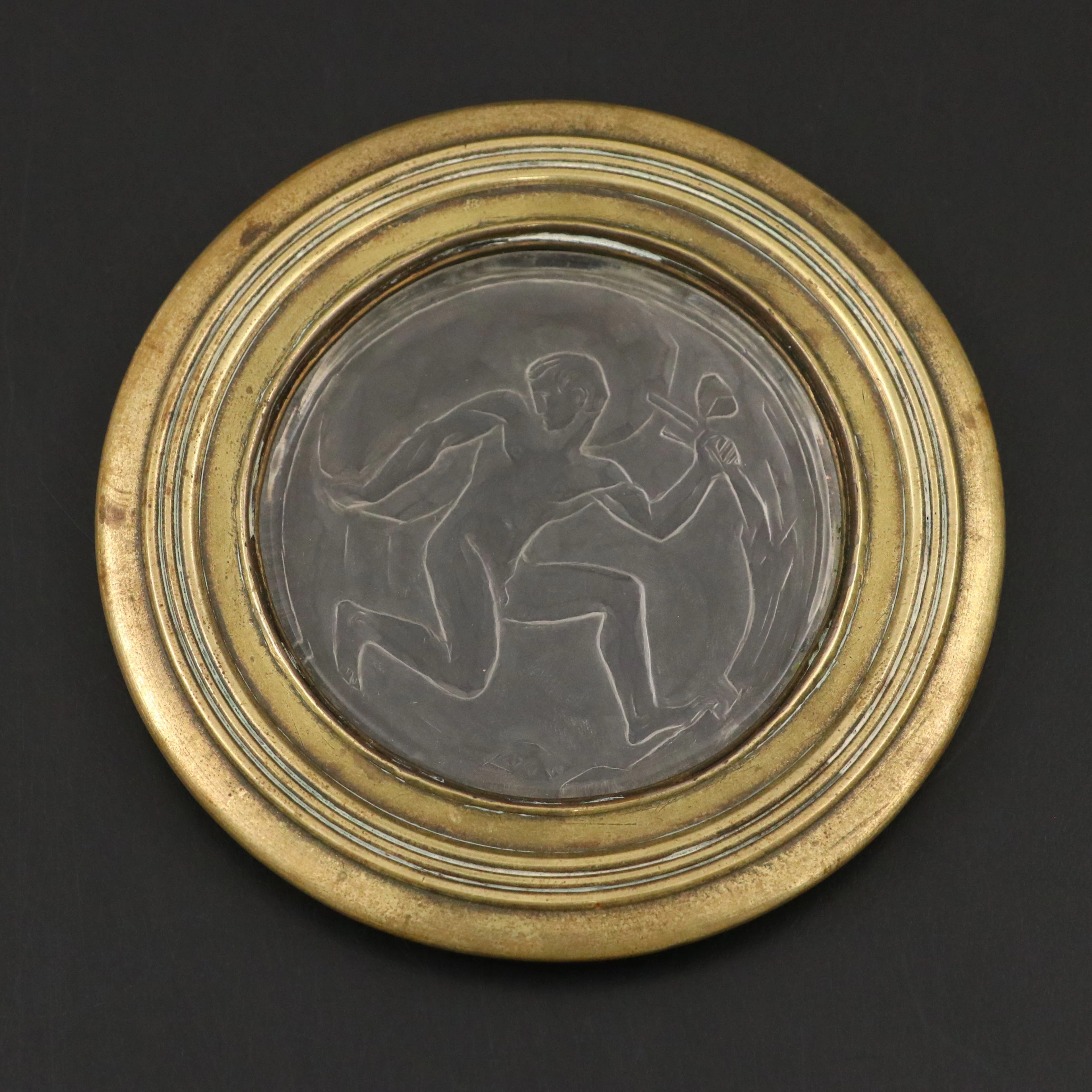 Wilhelm von Eiff Glass Relief Carving in Brass Mount with Presentation Case