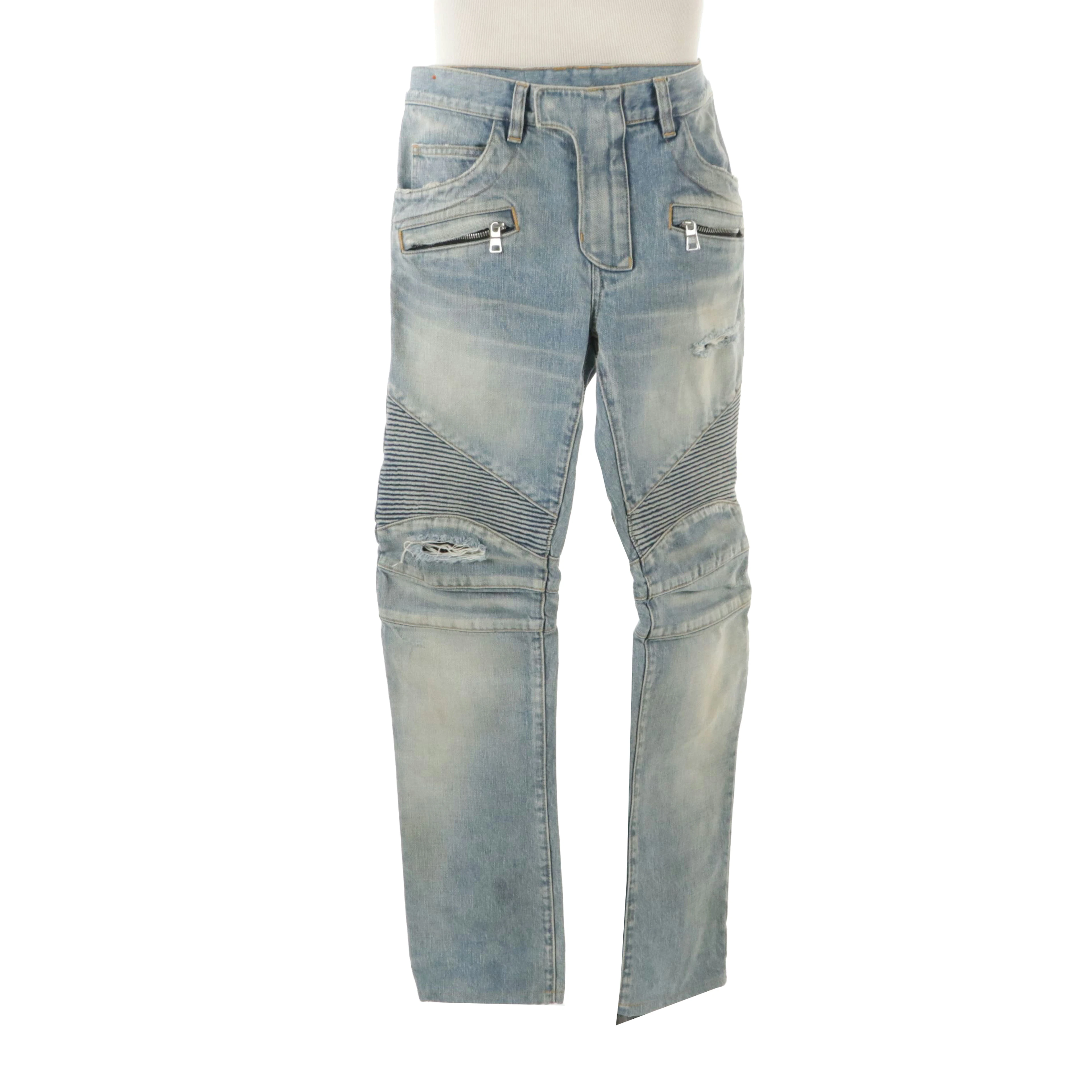 Men's Balmain Light Blue Denim Biker Jeans