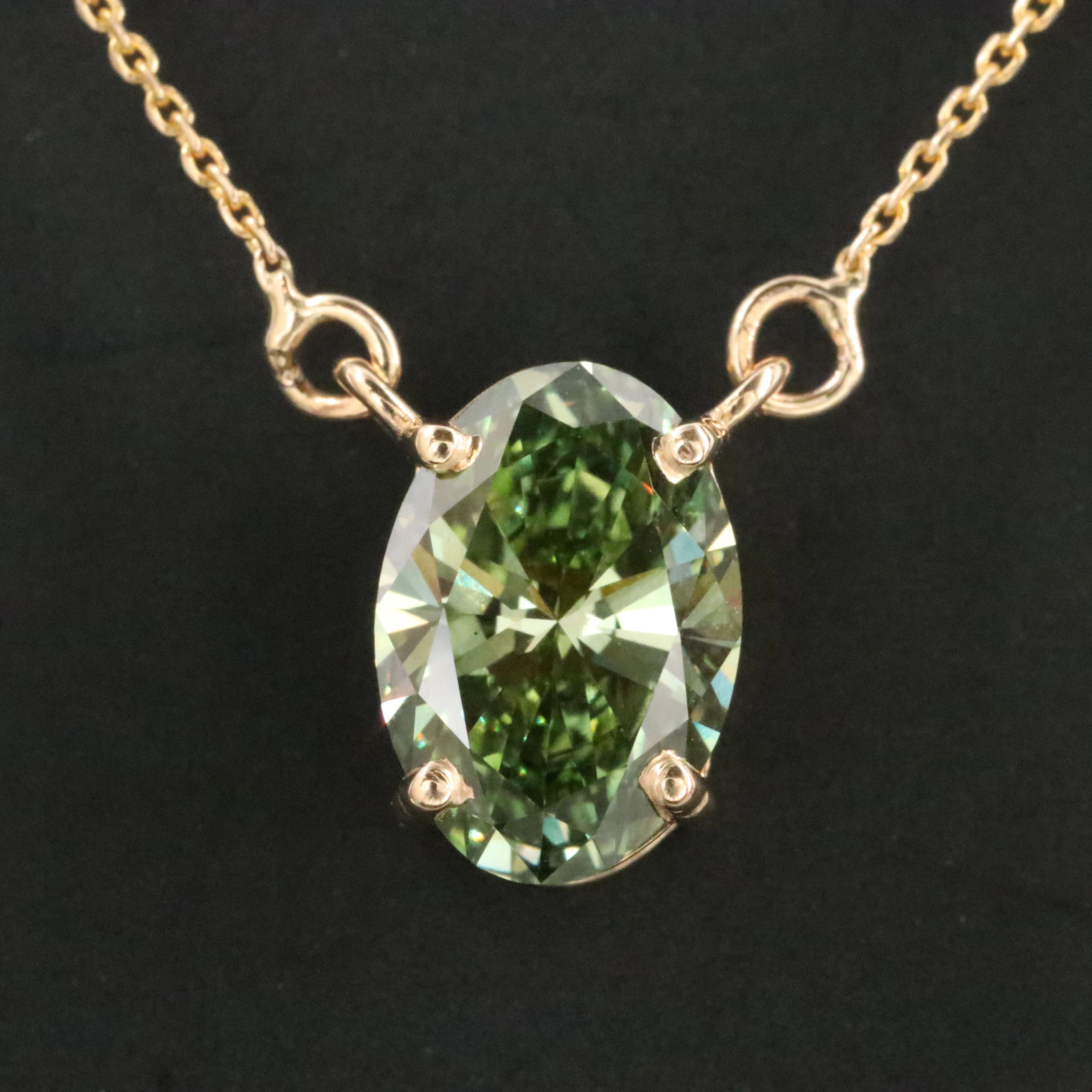 14K 2.05 CT Fancy Vivid Green Lab Grown Diamond Necklace with IGI Report