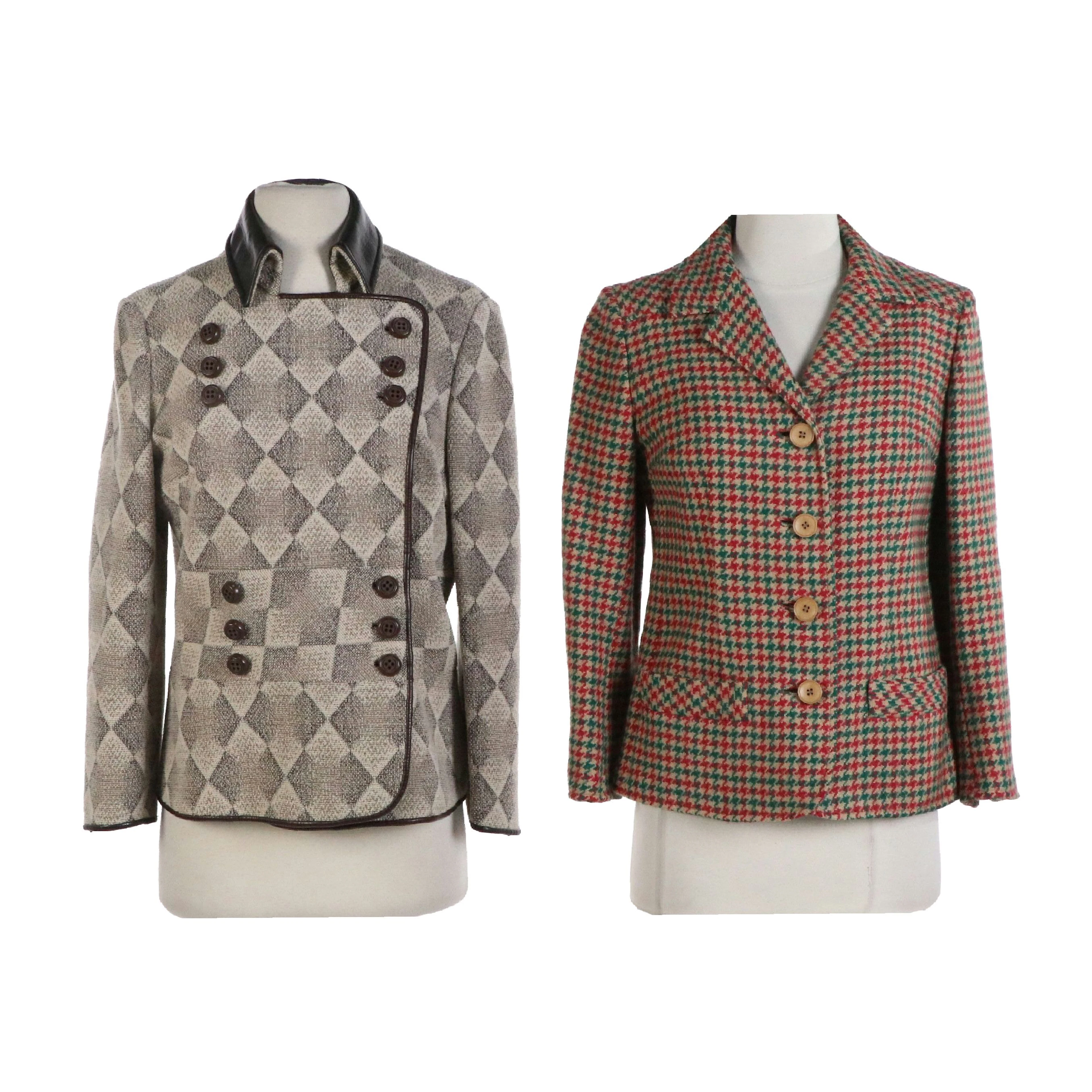The May Co. Vintage Wool Coat with Leather Trim, Handmacher Plaid Wool Blazer