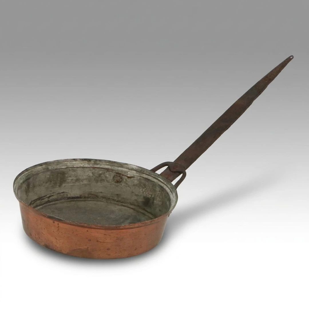European Style Hammered Tinned Copper Long Handled Pan, 19th Century