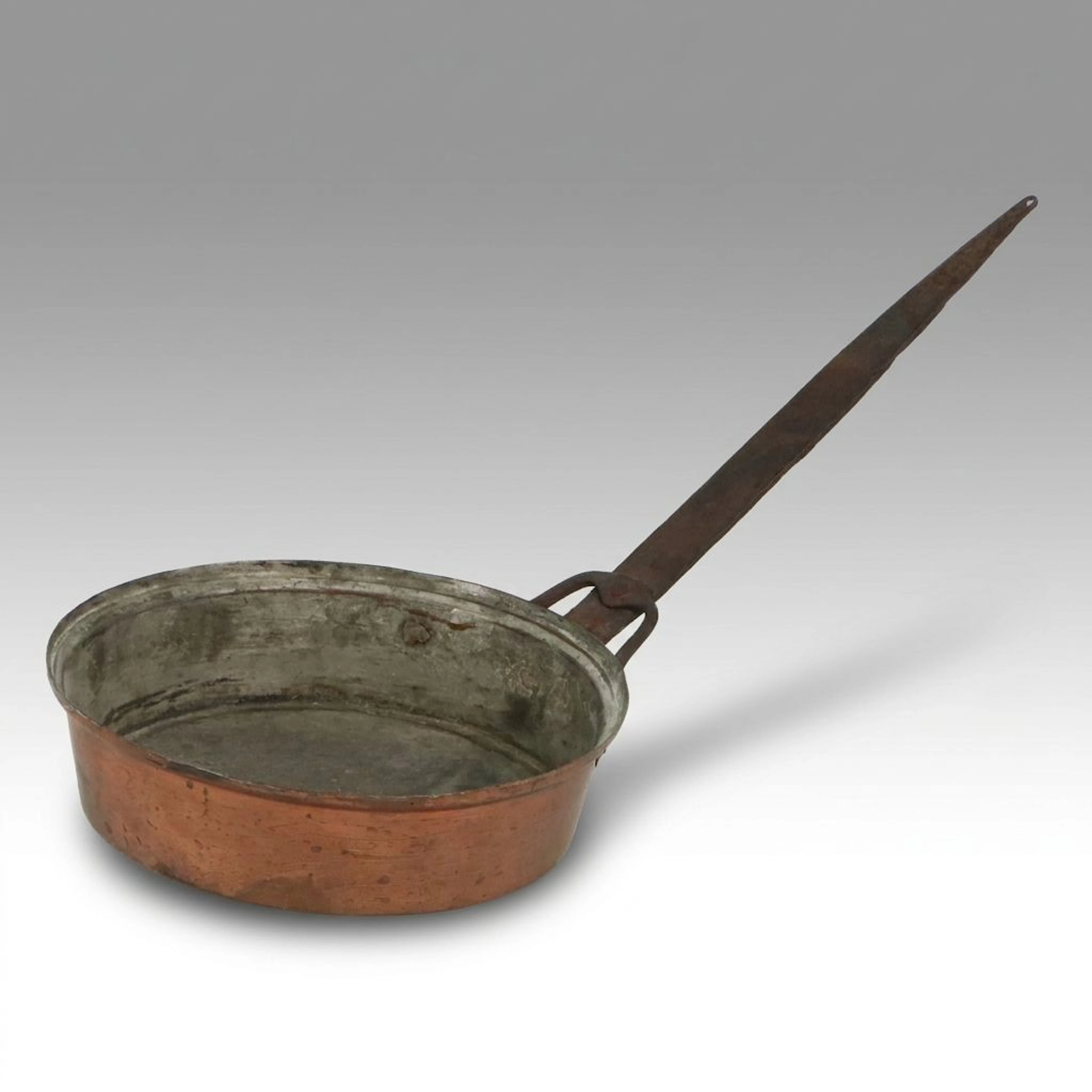European Style Hammered Tinned Copper Long Handled Pan, 19th Century
