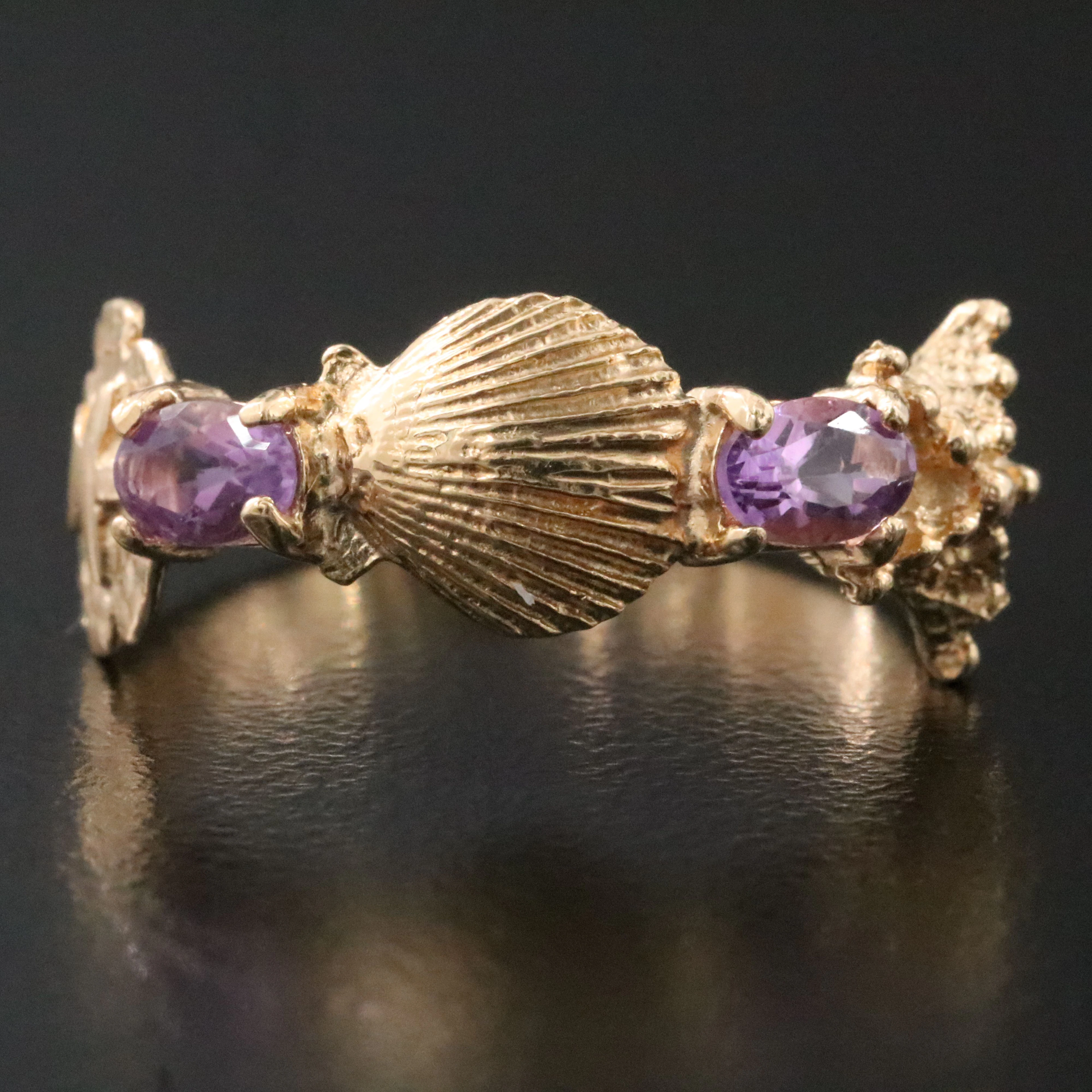 14K Amethyst Seashell Ring