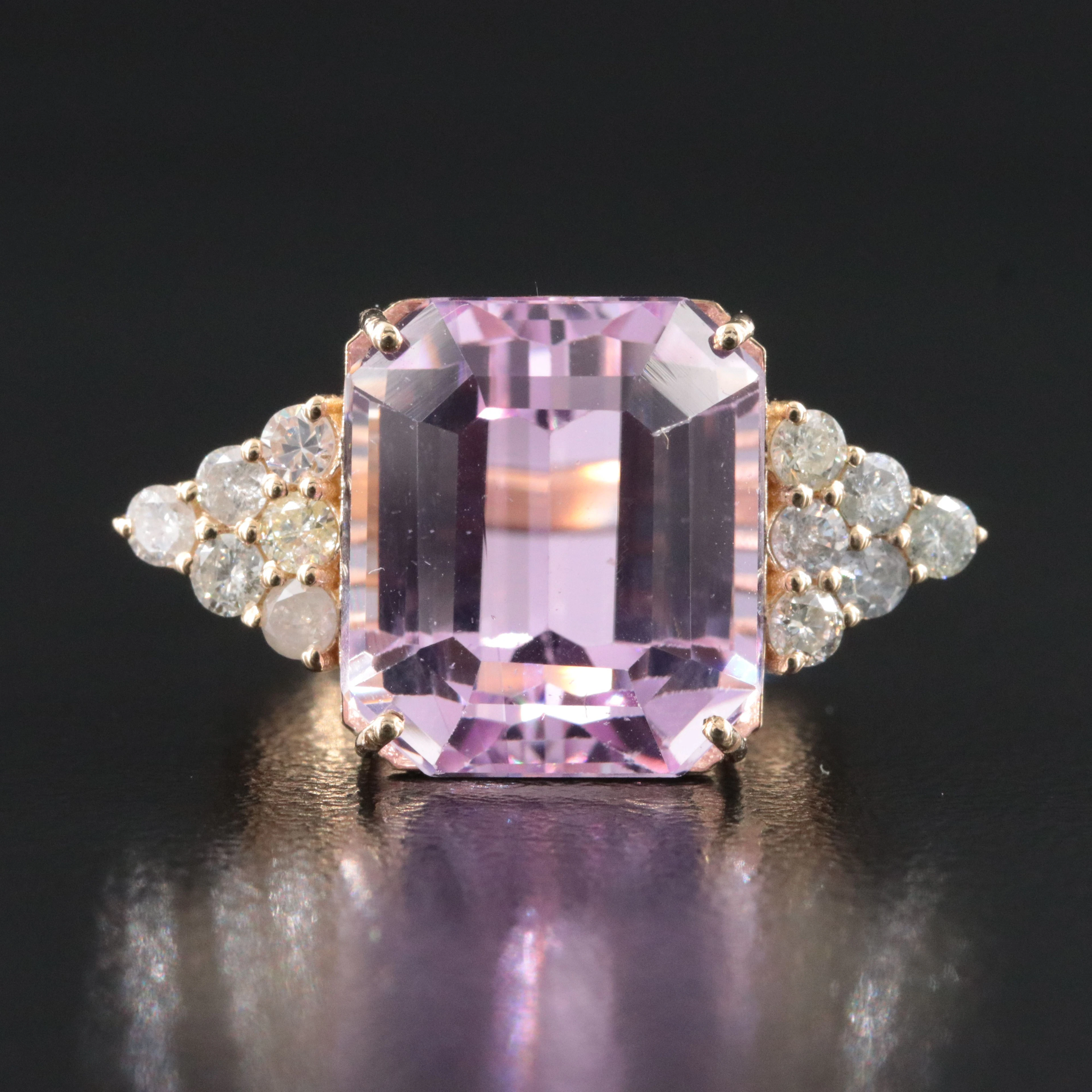 14K 13.39 CT Kunzite and Diamond Ring