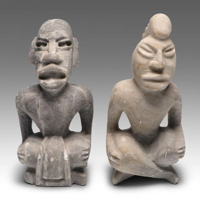 Mesoamerican Style Carved Stone Seated Figures