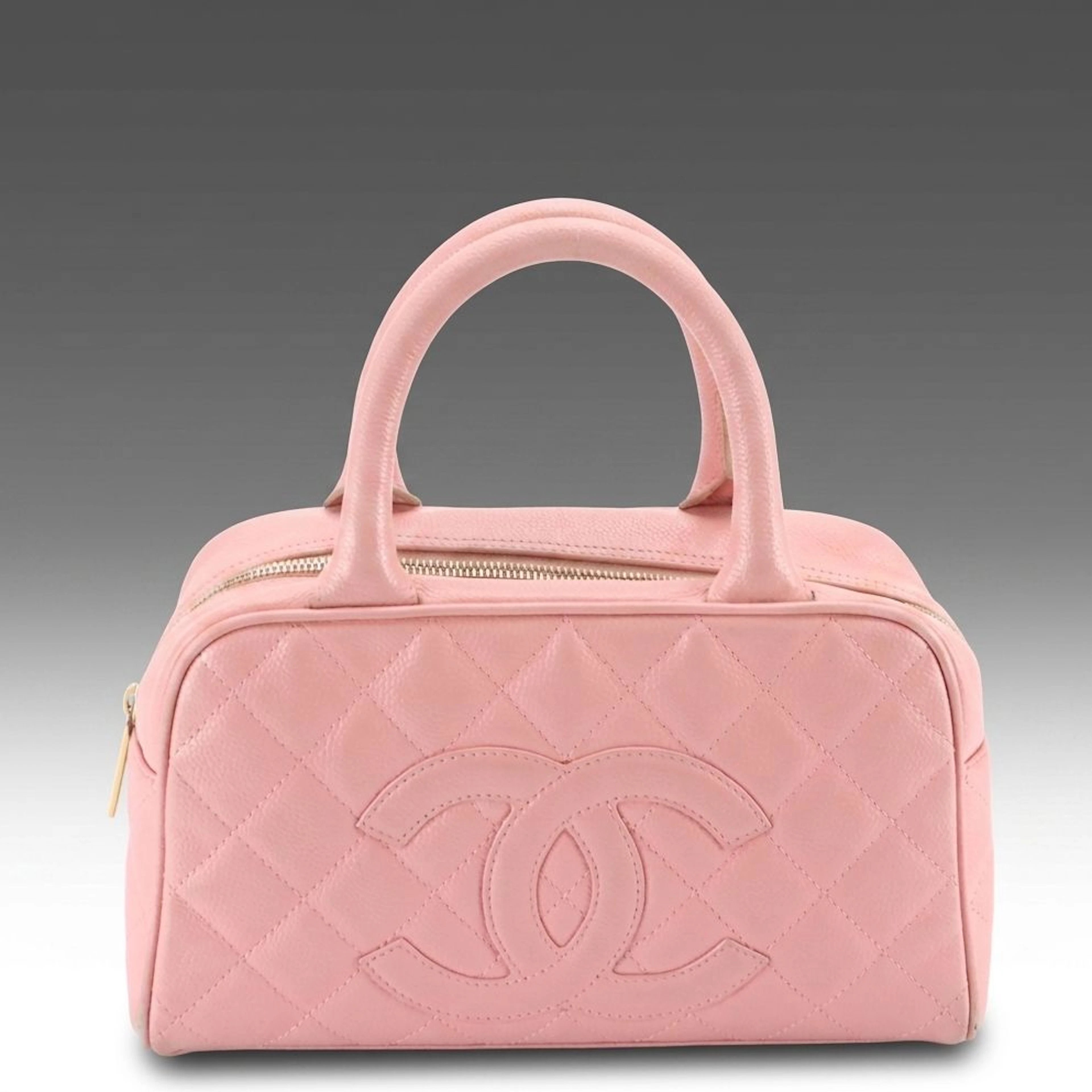 Chanel Timeless CC Small Top Handle Bowler Bag in Pink Quilted Caviar Leather