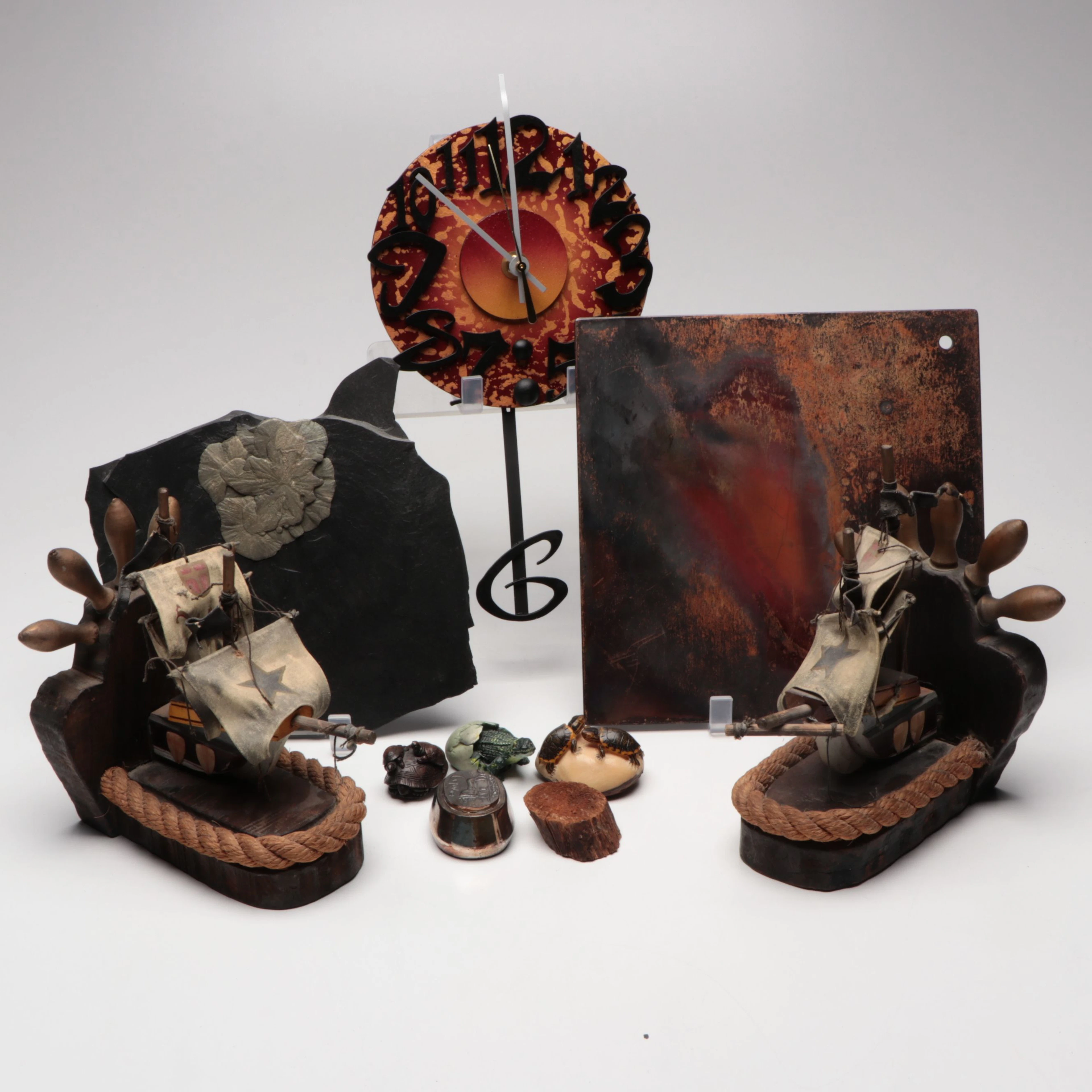 David Scherer Handmade Clock with Nautical Bookends and More Décor
