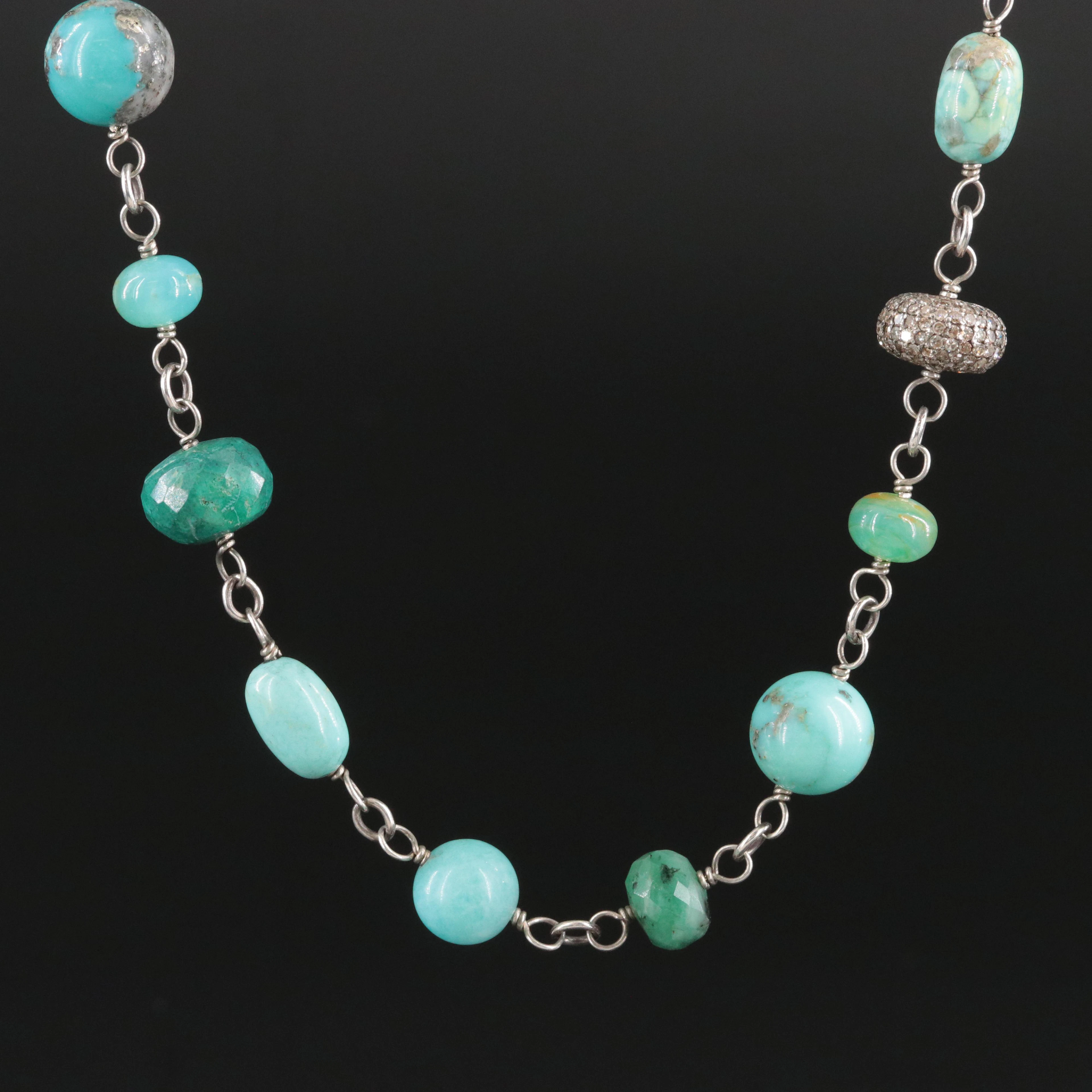 Sheryl Lowe Sterling Turquoise, Chrysocolla and Diamond Necklace