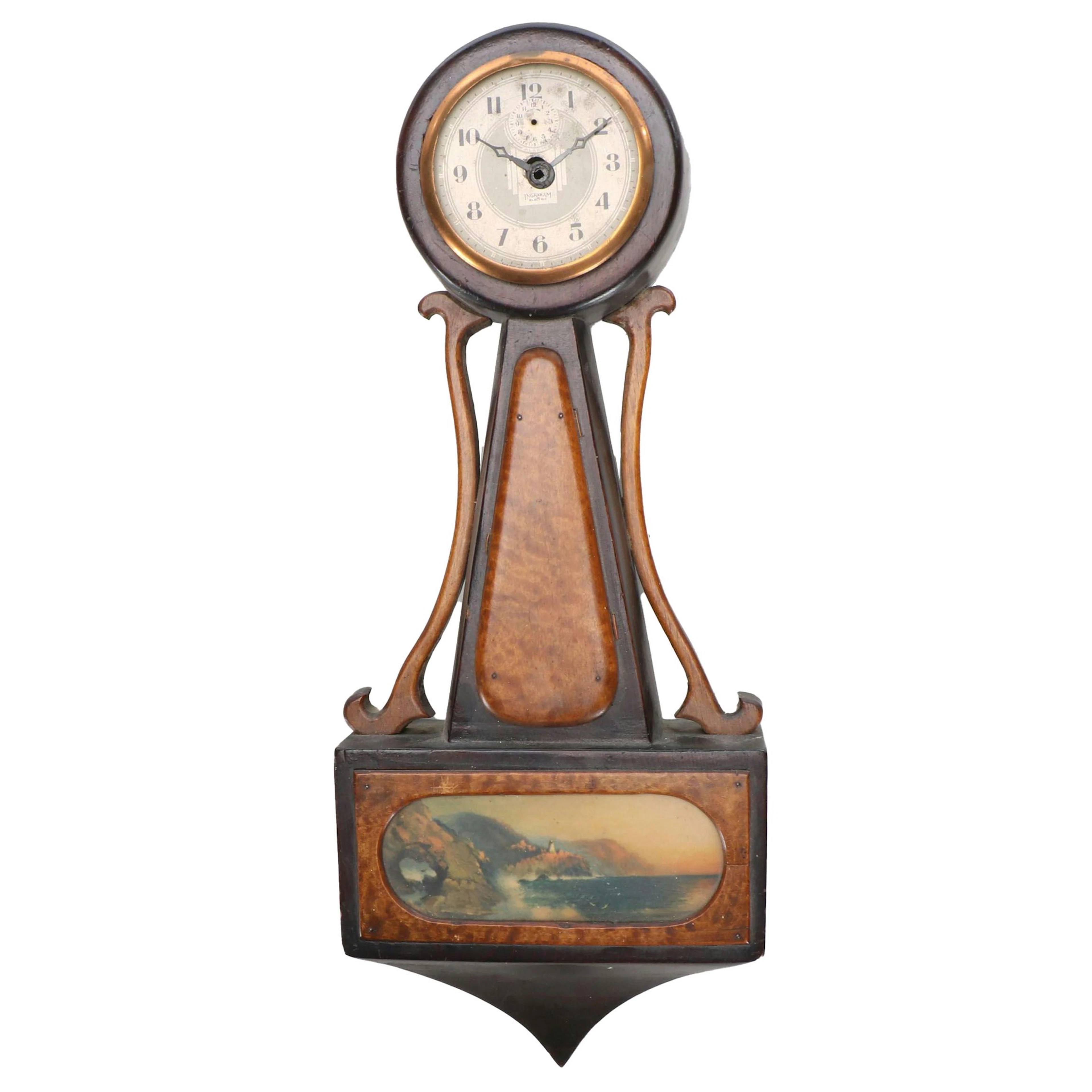 Ingraham Wall Mount Banjo Clock, Antique