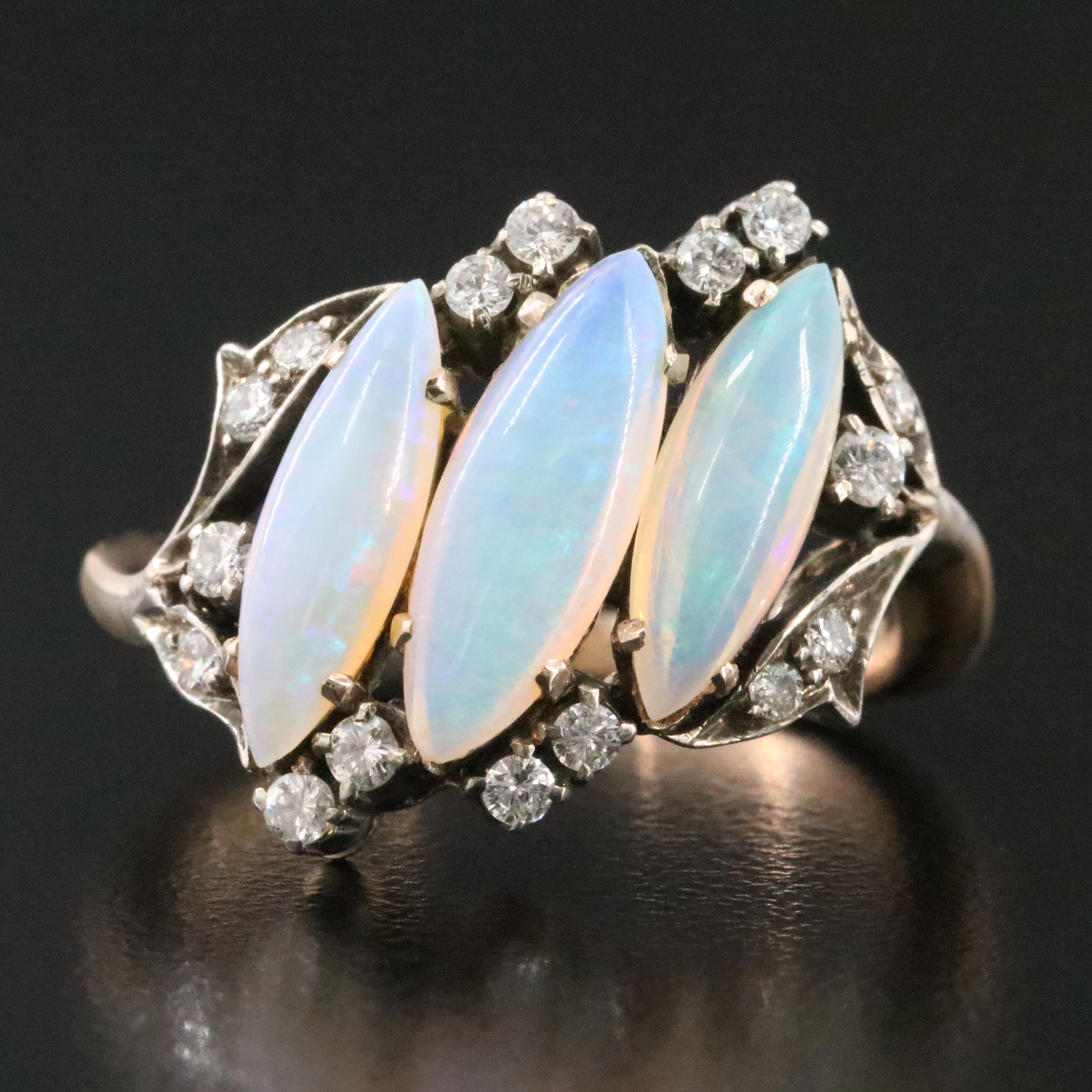 14K Rose Gold Opal and Diamond Foliate Ring