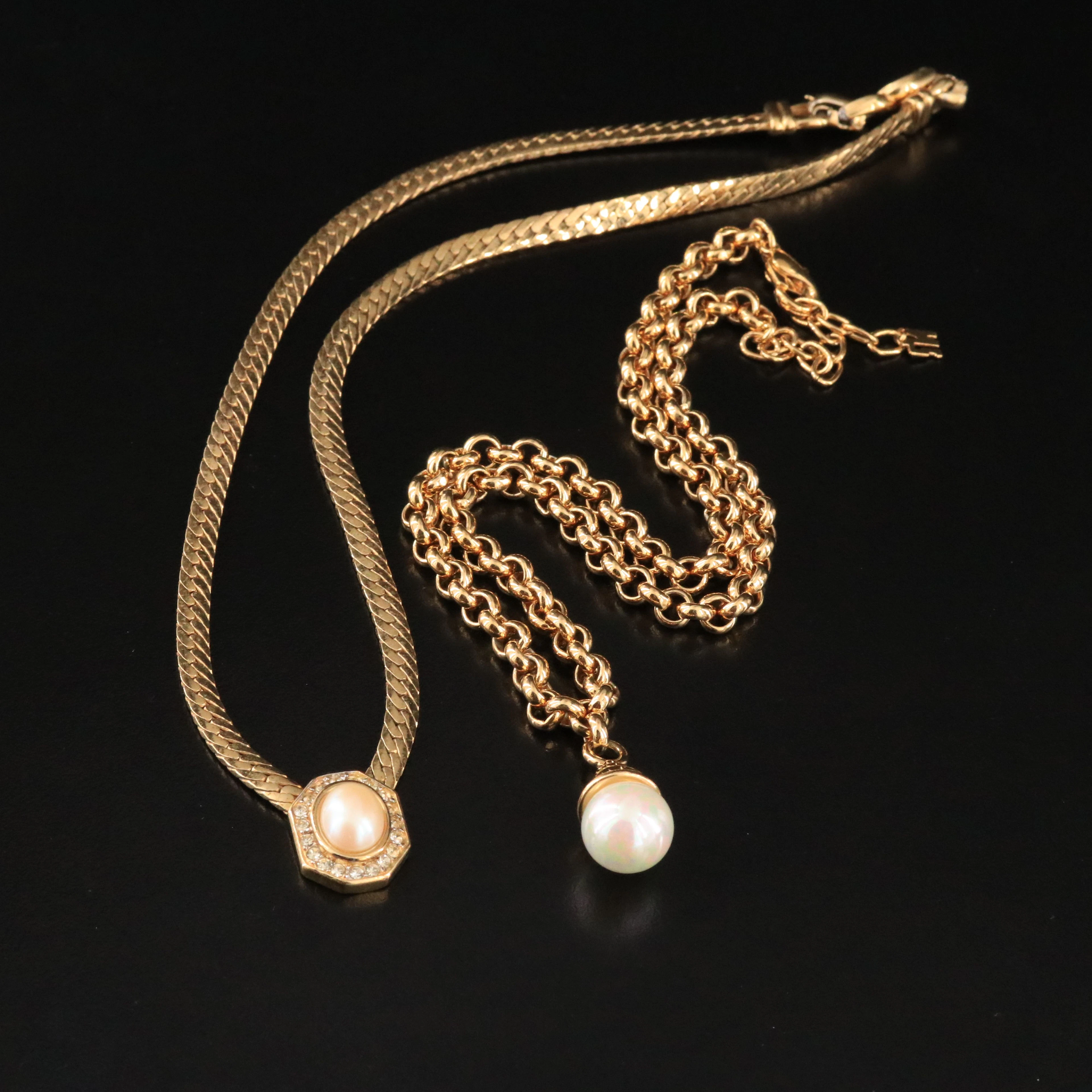 Faux Pearl and Rhinestone Necklaces