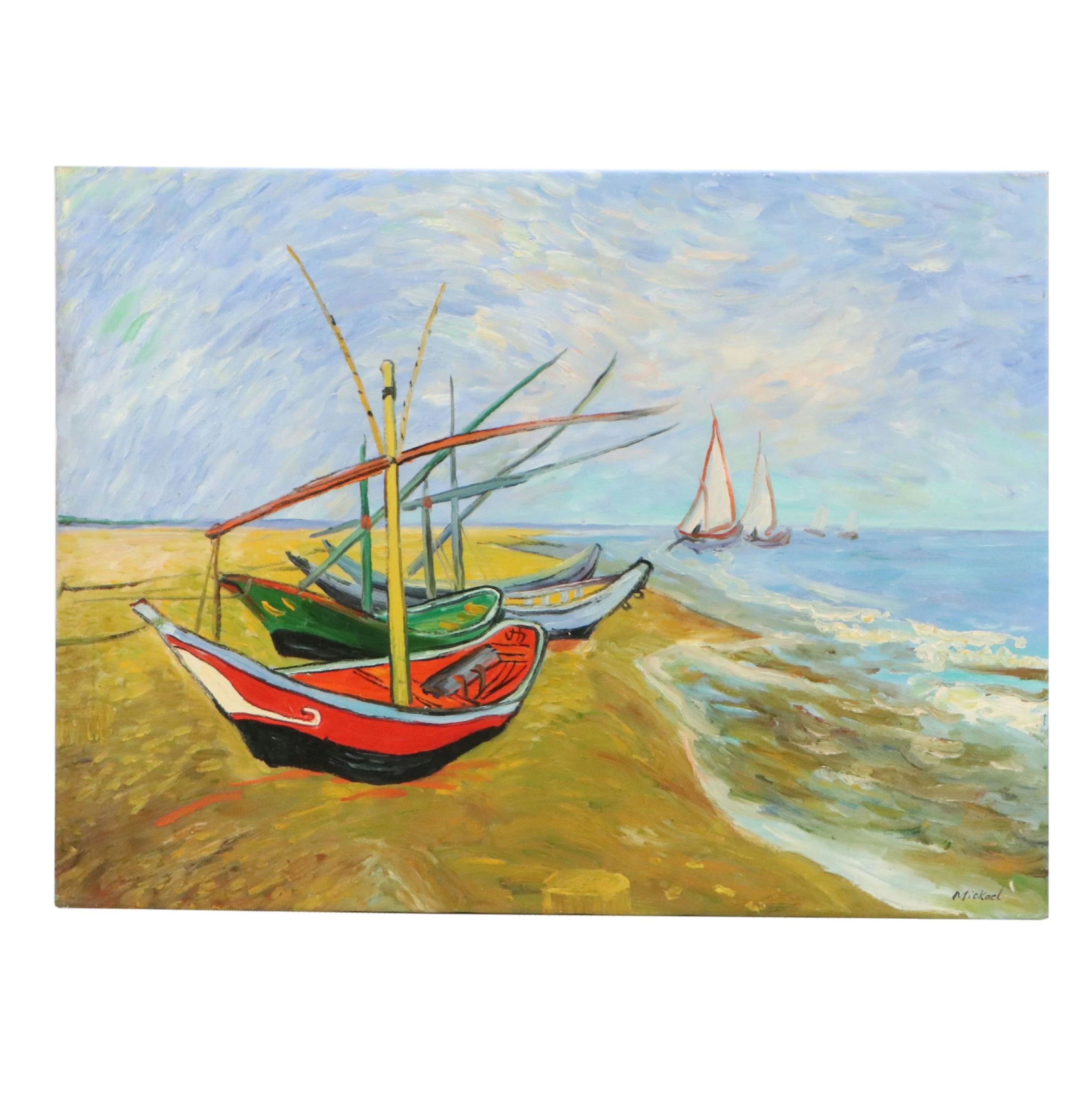 After Van Gogh Oil Painting "Fishing Boats on the Beach"