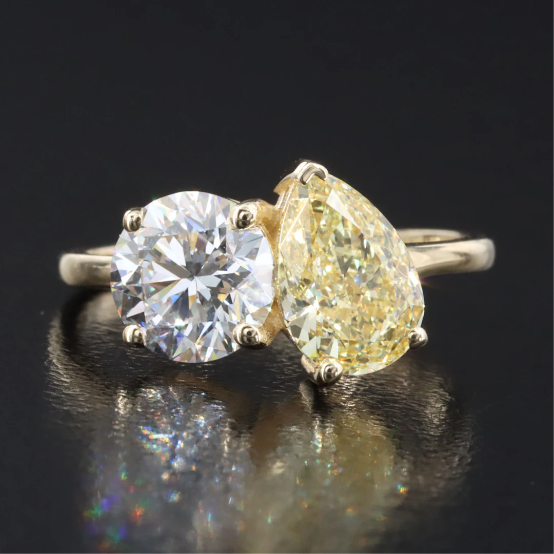 14K 3.11 CTW Lab Grown Diamond Ring with Fancy Intense Yellow & IGI Reports