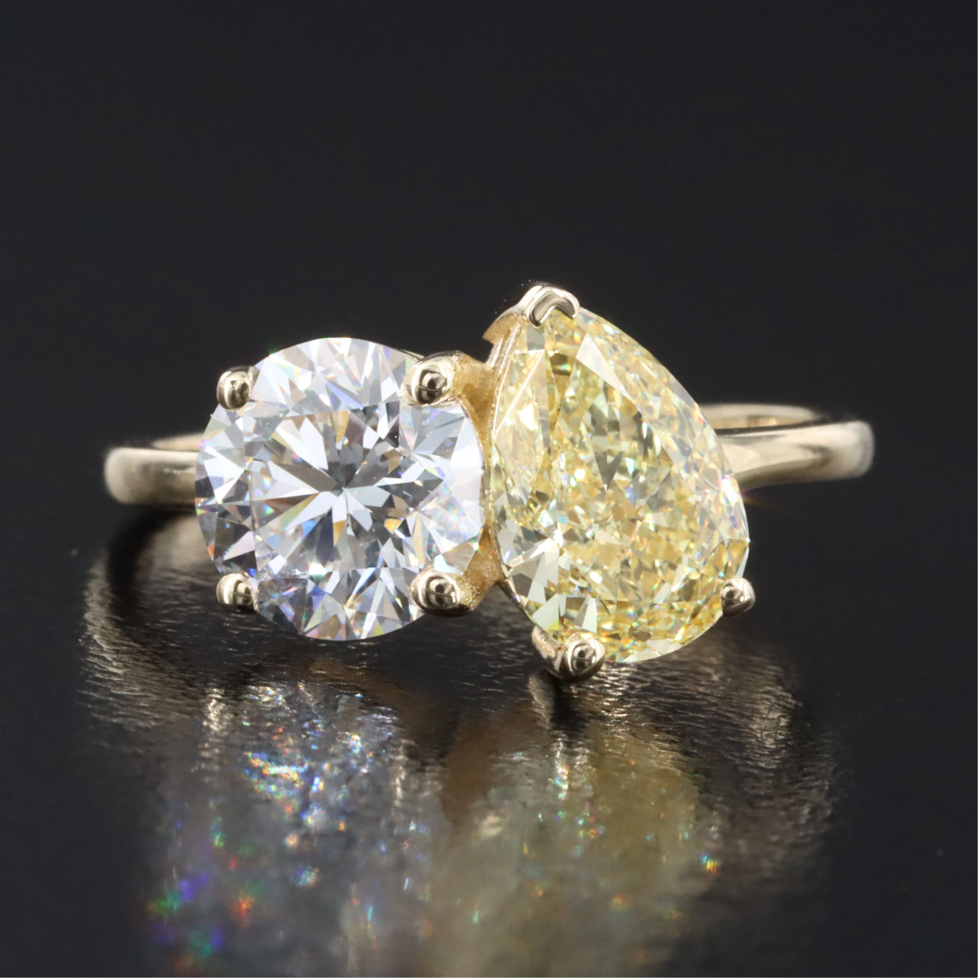 14K 3.11 CTW Lab Grown Diamond Ring with Fancy Intense Yellow & IGI Reports