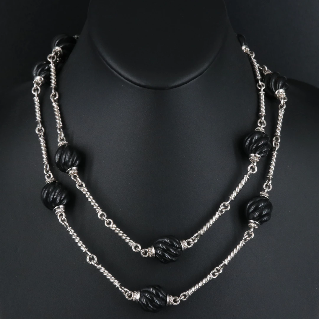 Sterling Black Onyx Station Necklace