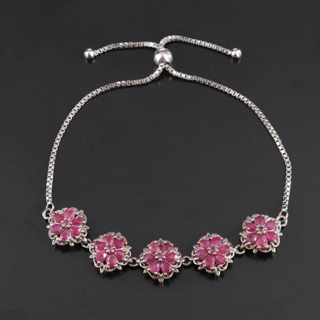 Sterling Ruby Floral Link Bracelet