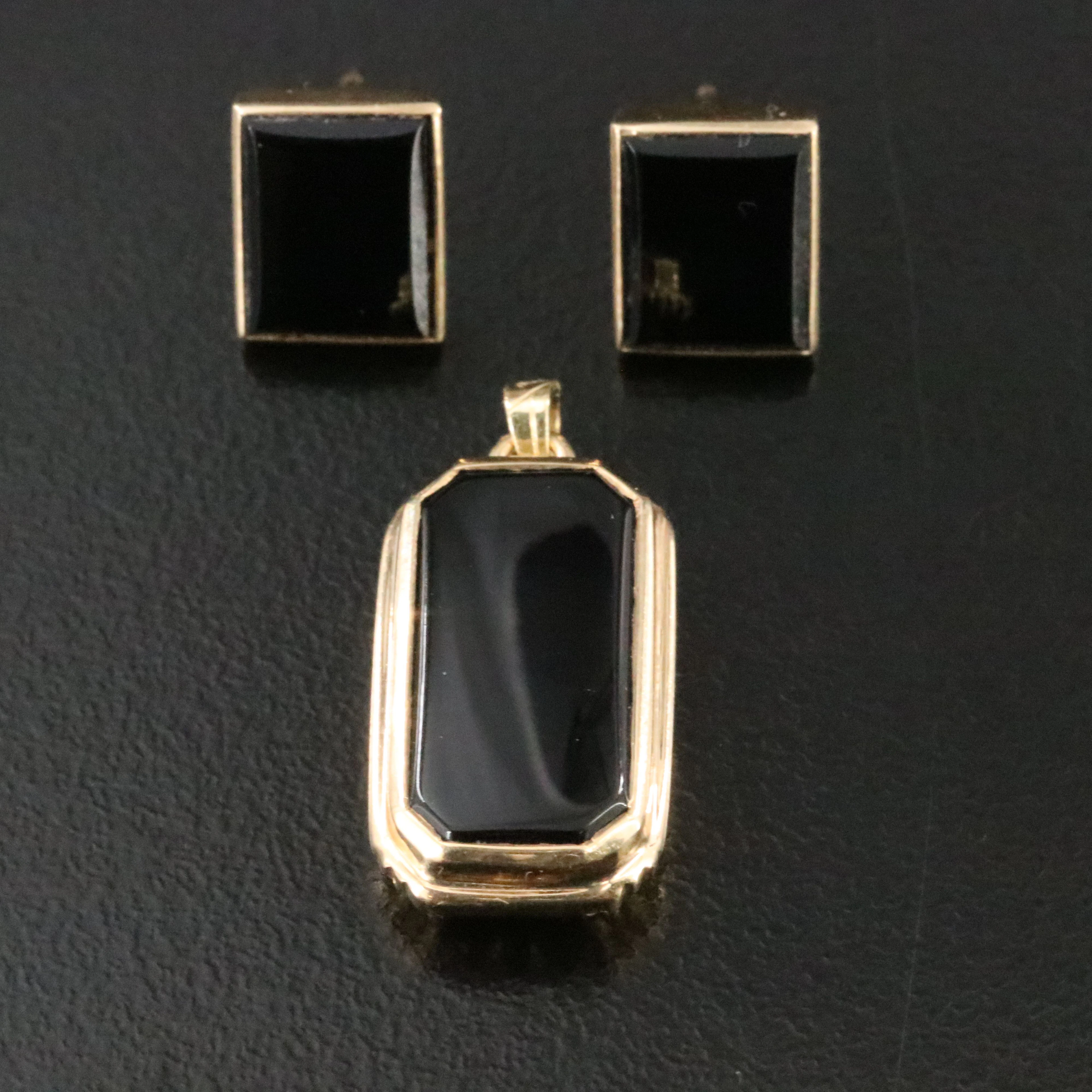 14K Black Onyx Earrings and Pendant