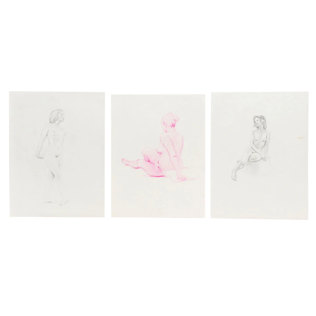 Larry Griggs Graphite and Pastel Drawings of Female Nudes, 21st Century