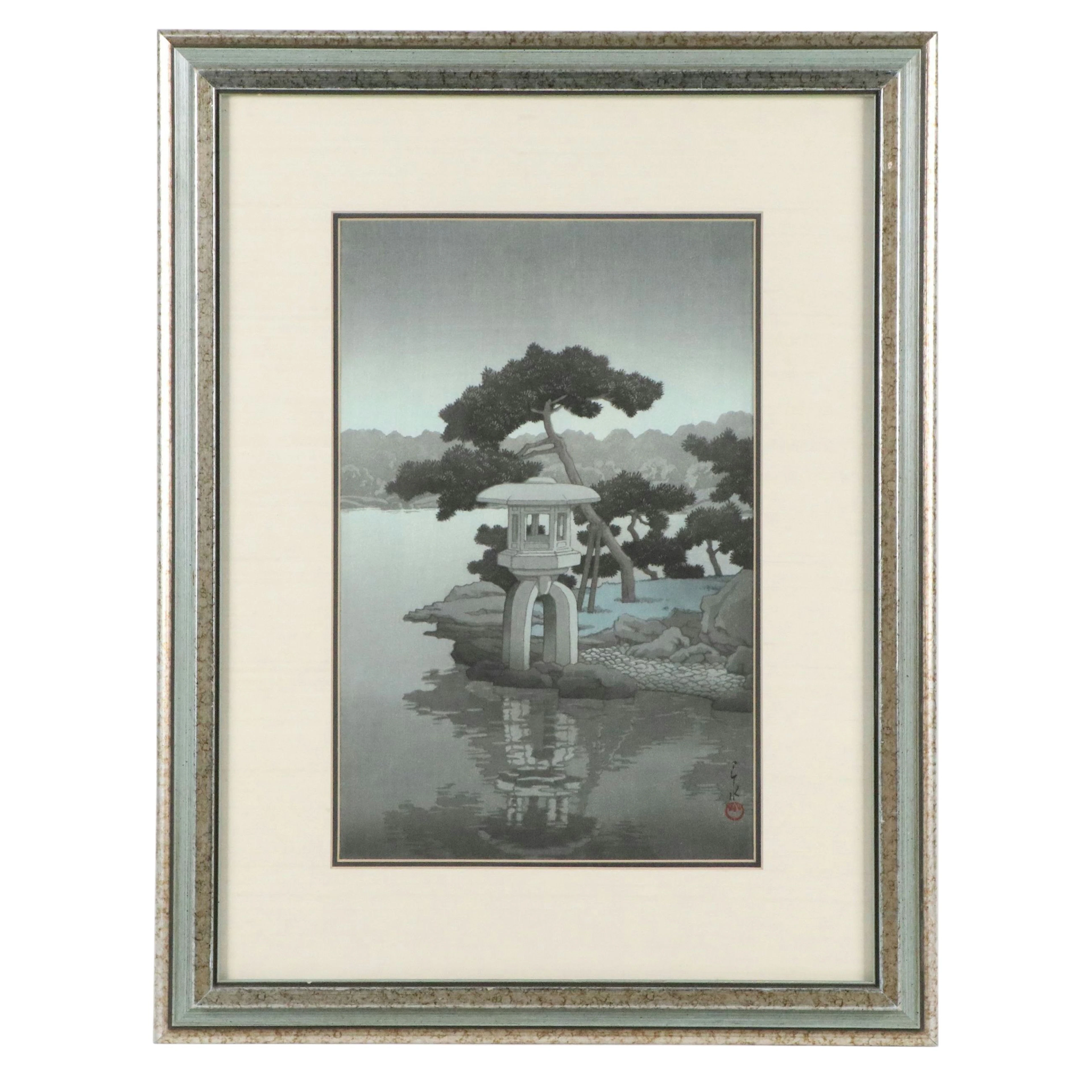 Kawase Hasui Shin-hanga Woodblock "Moon Over Kiyosumi Garden," 1938