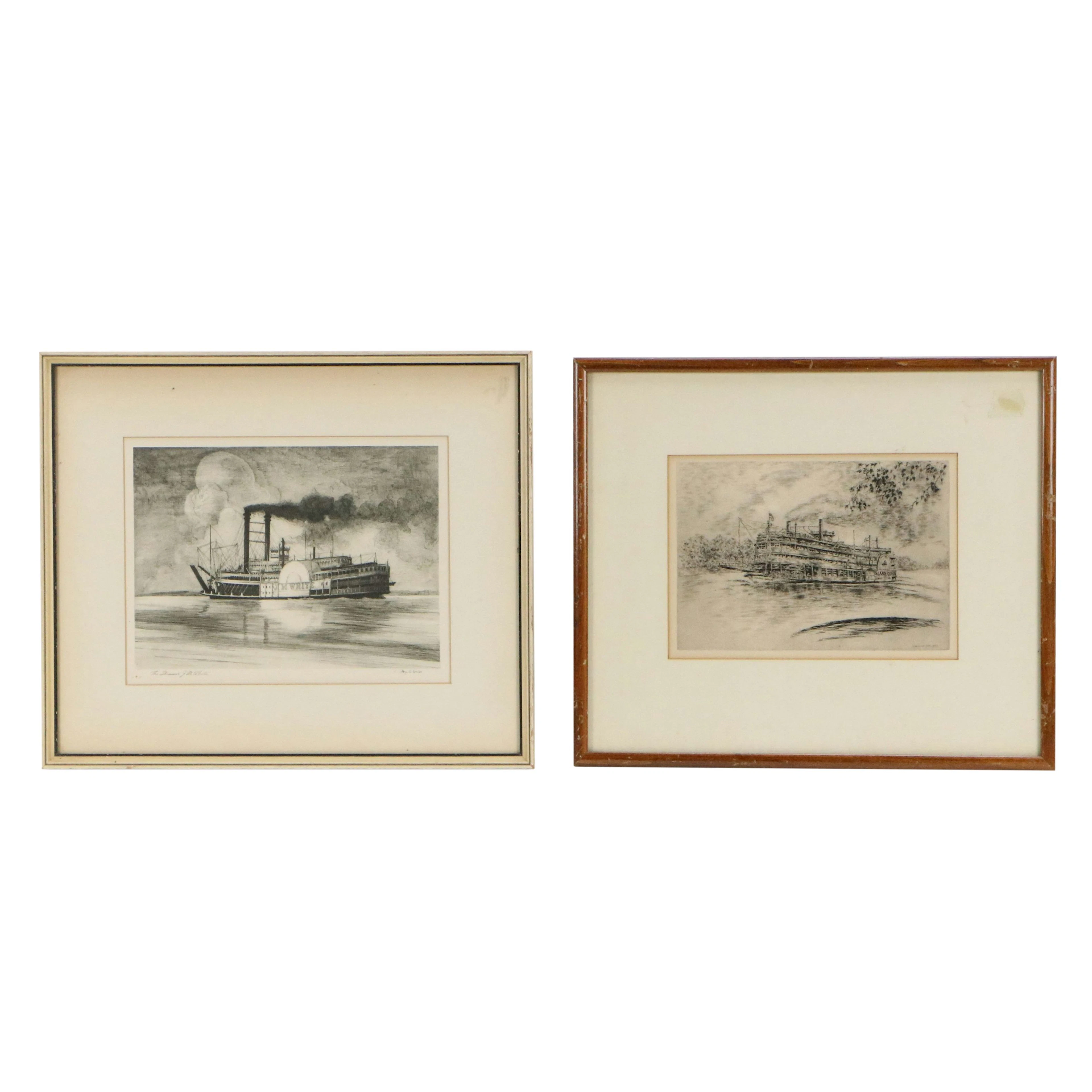 After Menzo Van Esveldt and Caroline Williams Maritime Prints of Steamboats