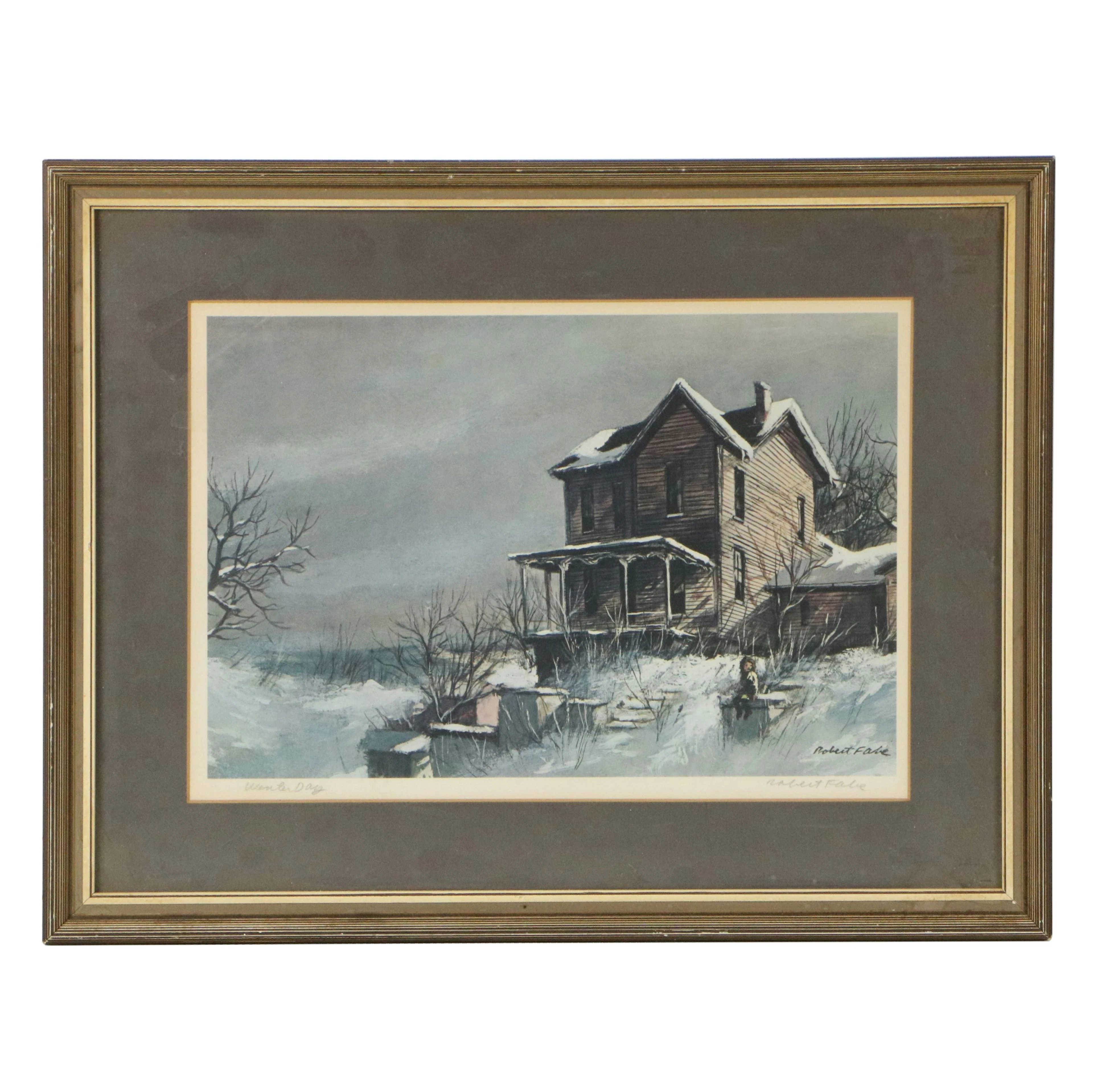 Robert Fabe Architectural Offset Lithograph "Winter Day," 20th Century