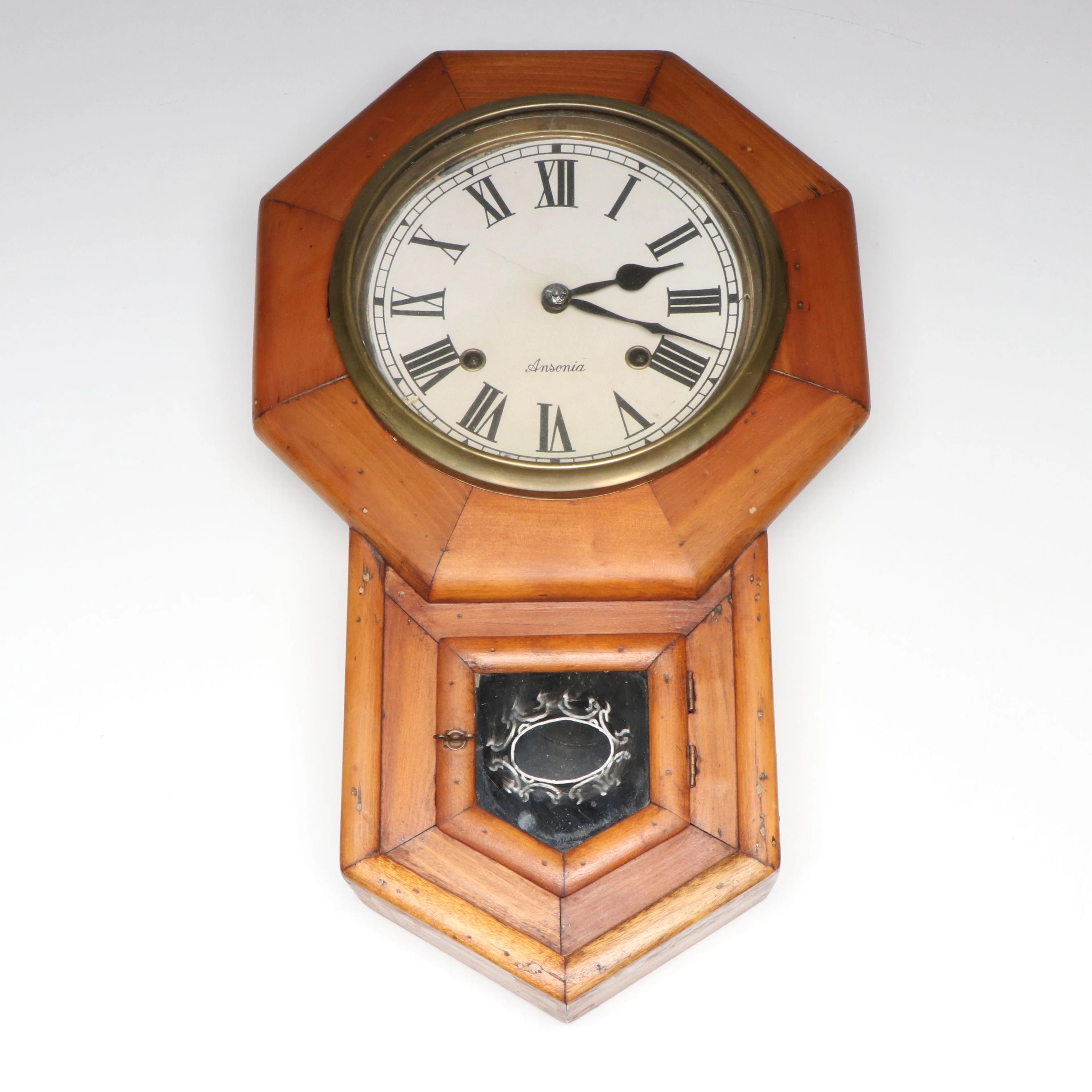 Antonia Drop Octagon Wooden Schoolhouse Clock, Late 19th/Early 20th C.