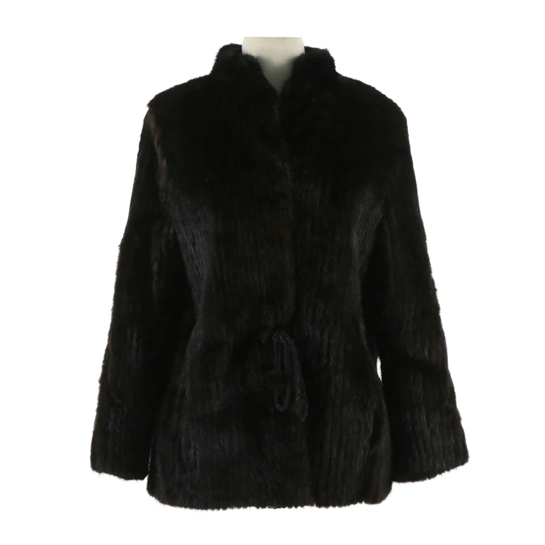 Corded Mink Fur Jacket with Tie Waist