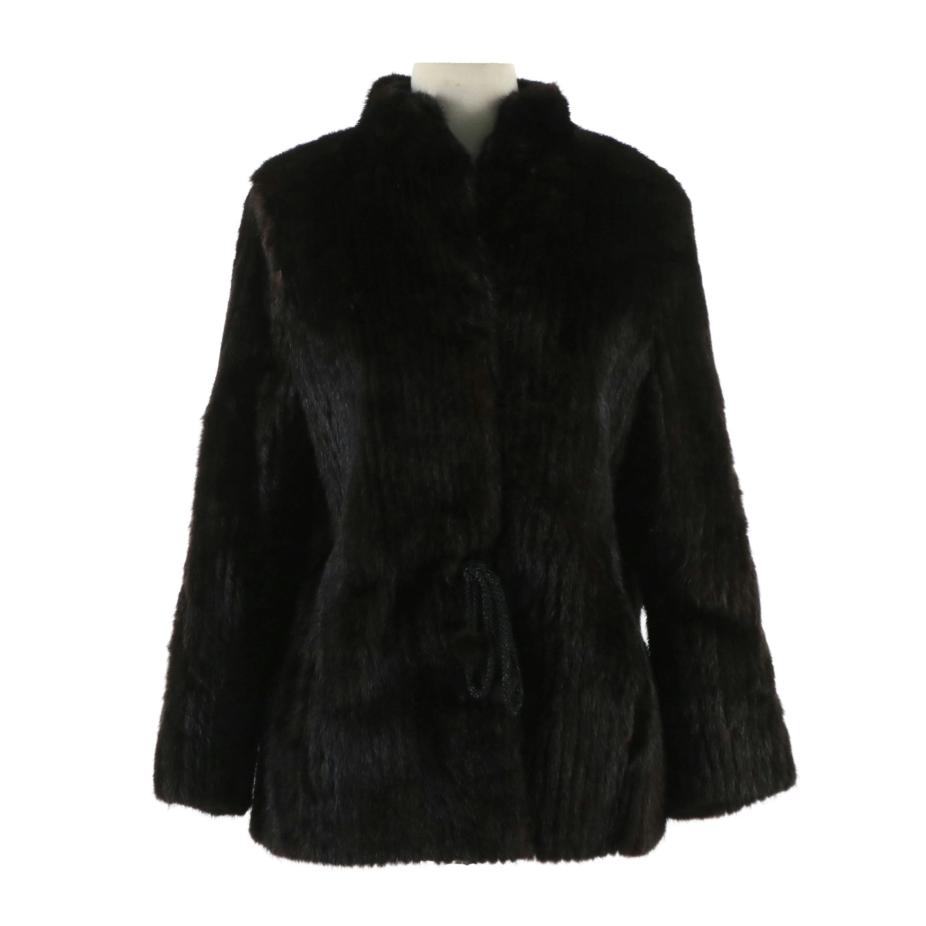 Corded Mink Fur Jacket with Tie Waist