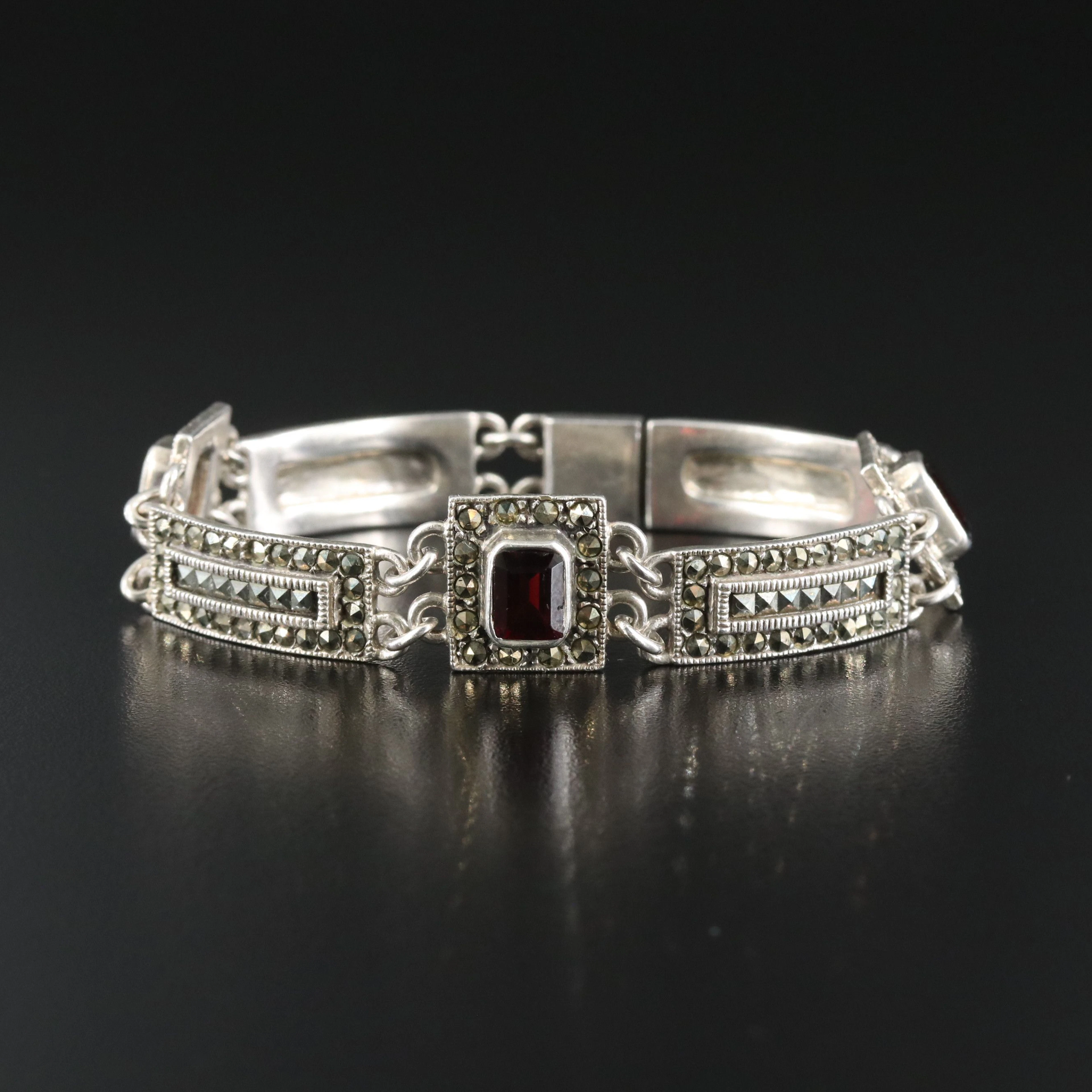 Sterling Garnet and Marcasite Bracelet