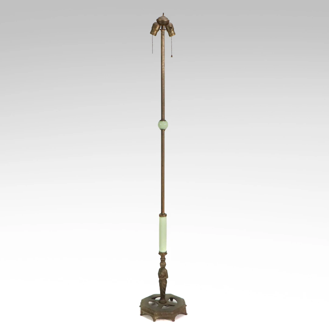 Victorian Brass and Custard Glass Floor Lamp