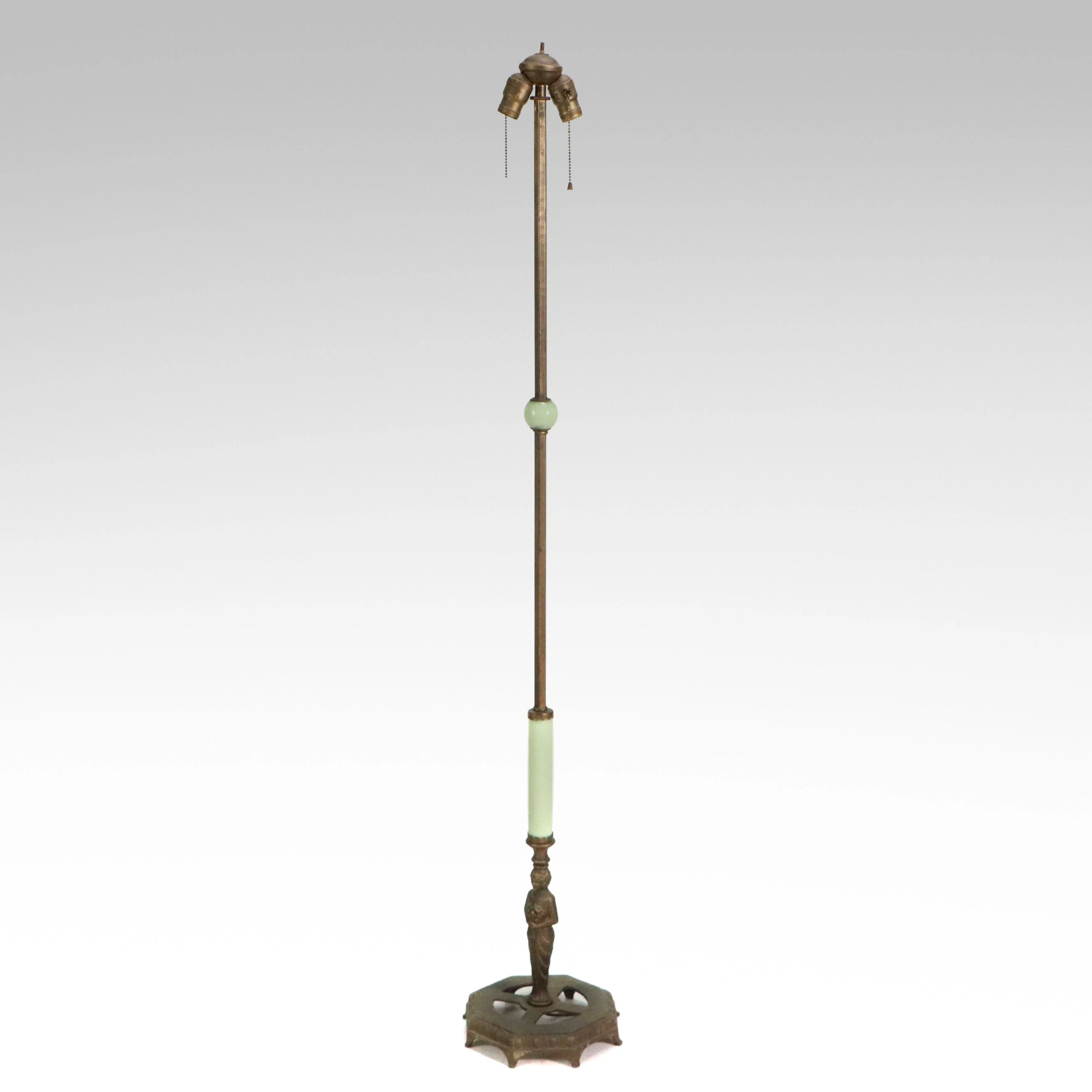 Victorian Brass and Custard Glass Floor Lamp