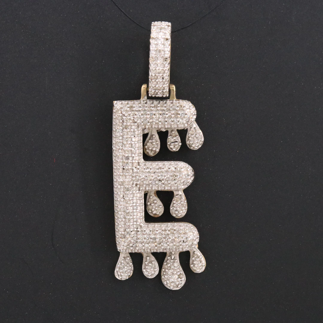 10K 0.30 CTW Pavé Diamond Letter E Drip Pendant