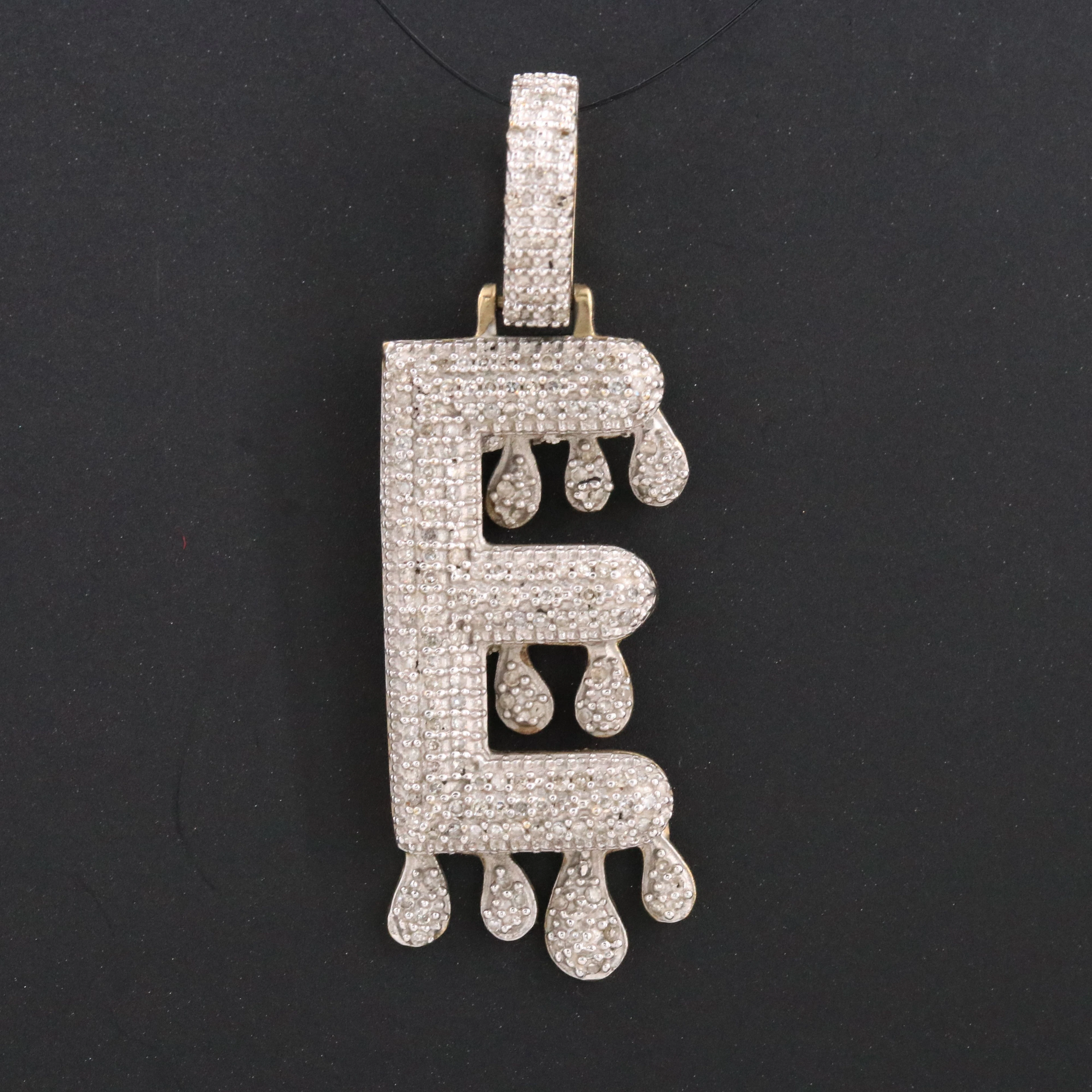 10K 0.30 CTW Pavé Diamond Letter E Drip Pendant