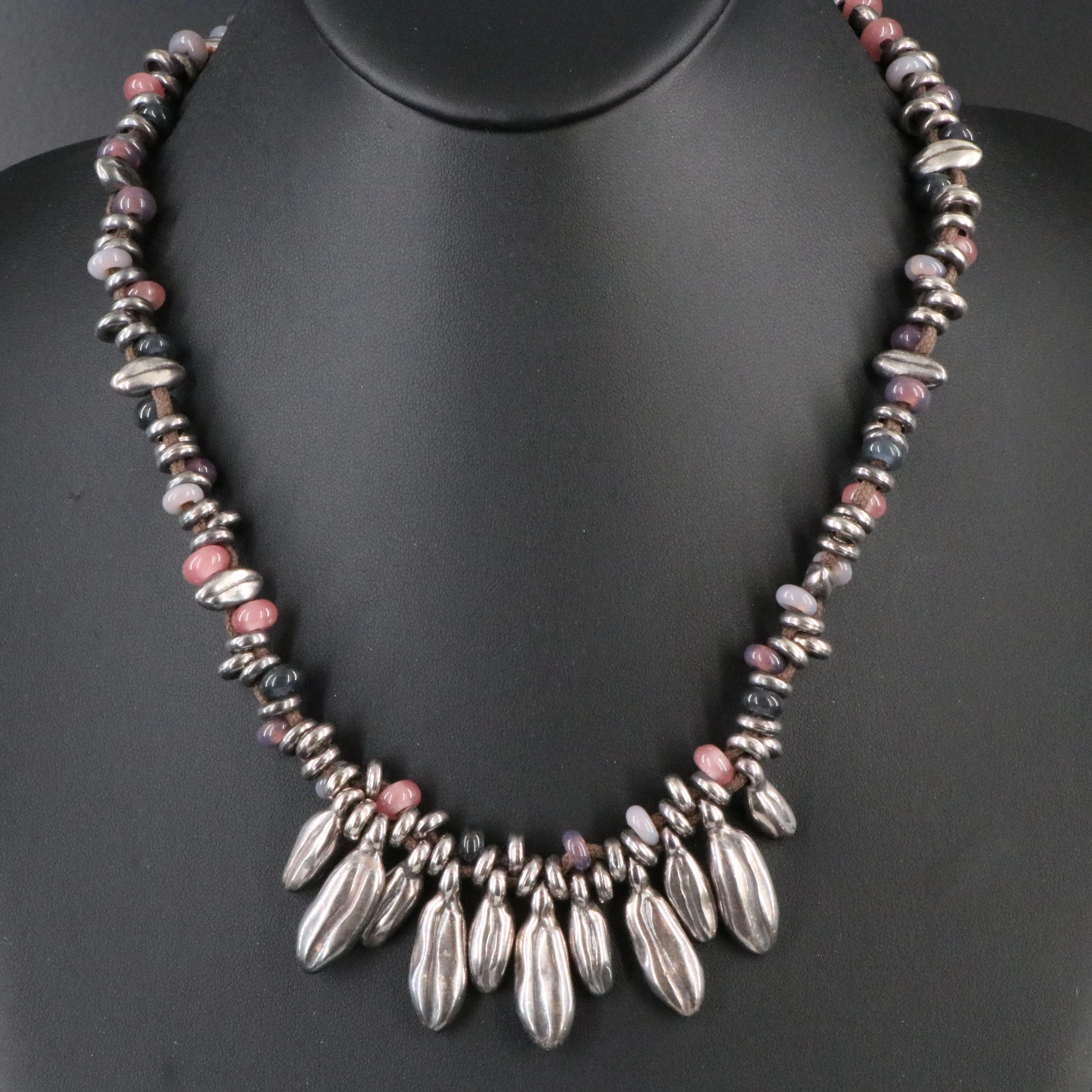 Uno de 50 Coffee Bean and Glass Bead Fringe Necklace