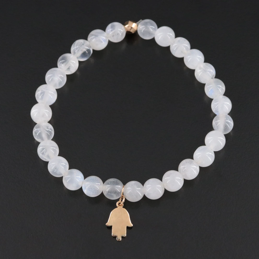 Anzie Bohème 14K Moonstone and Hamsa Bracelet