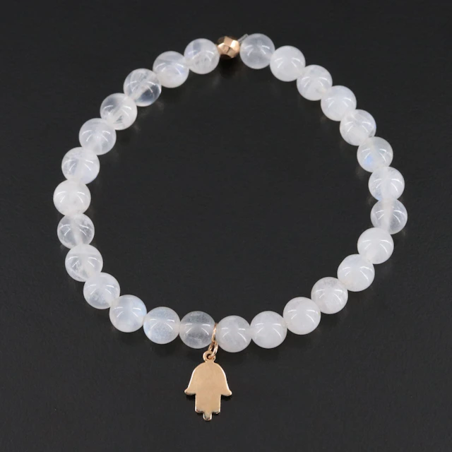 Anzie Bohème 14K Moonstone and Hamsa Bracelet