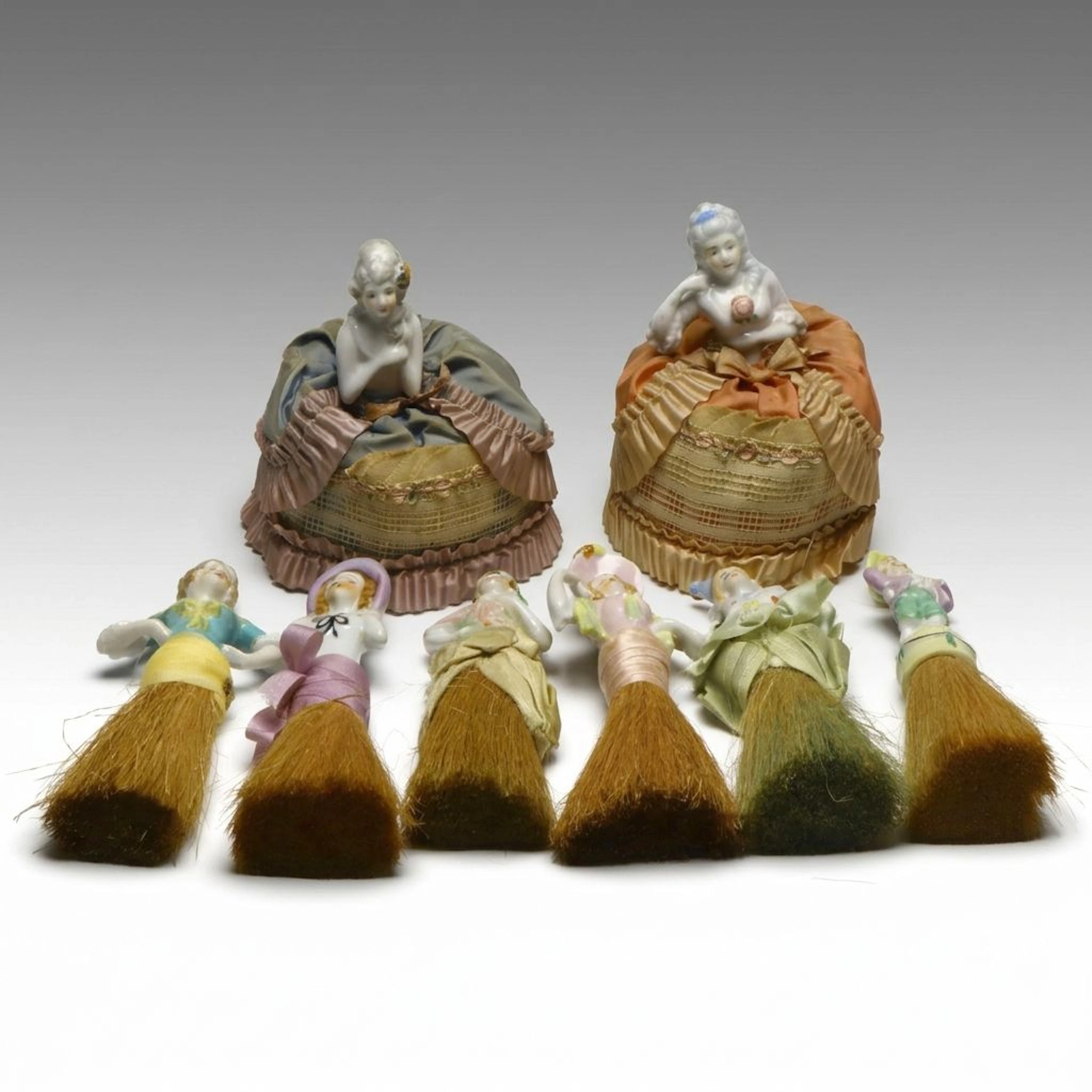 German with Japanese Porcelain Half Doll Clothes Brushes and Powder Covers