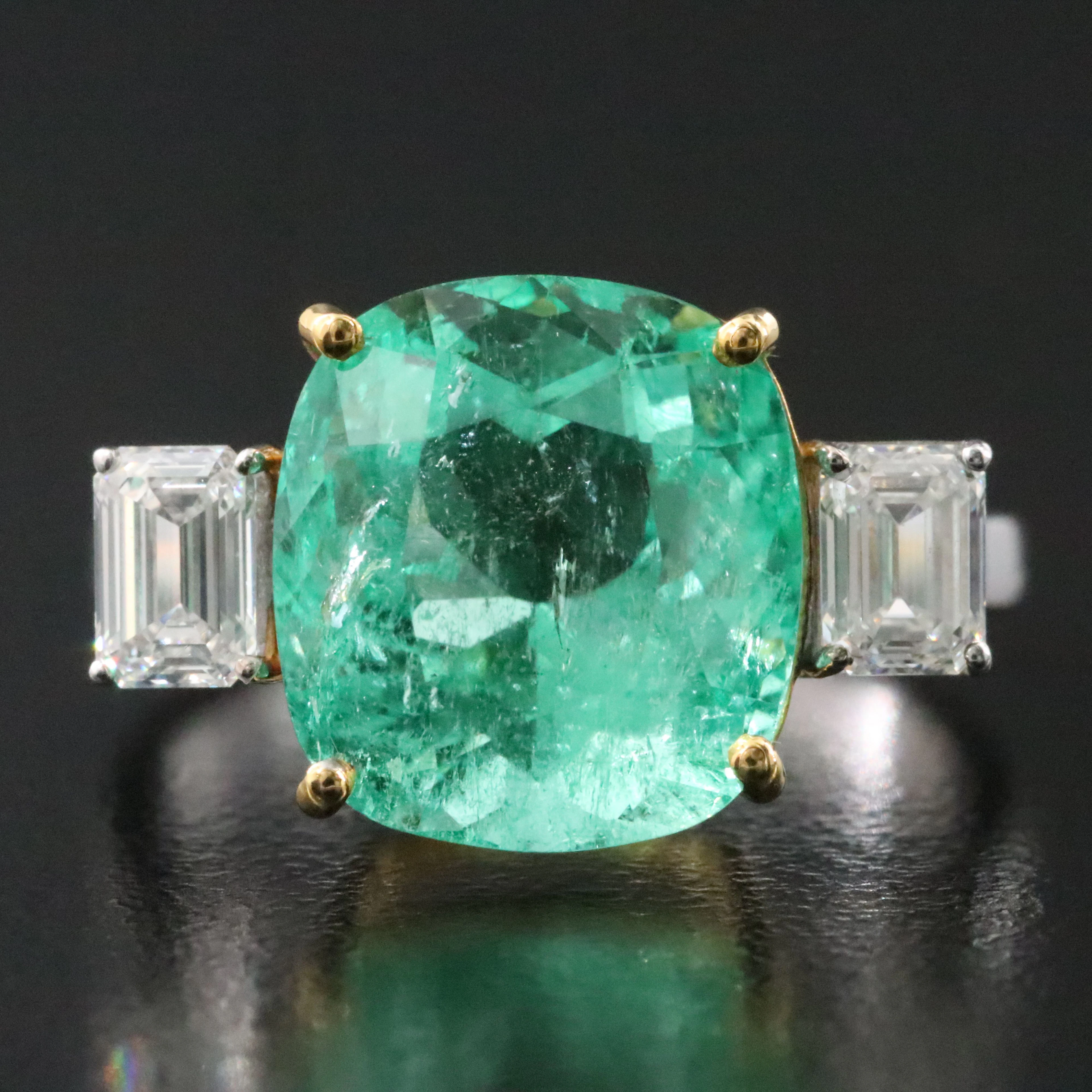 18K 5.42 CT Colombian Emerald and Diamond Ring with GIA Reports