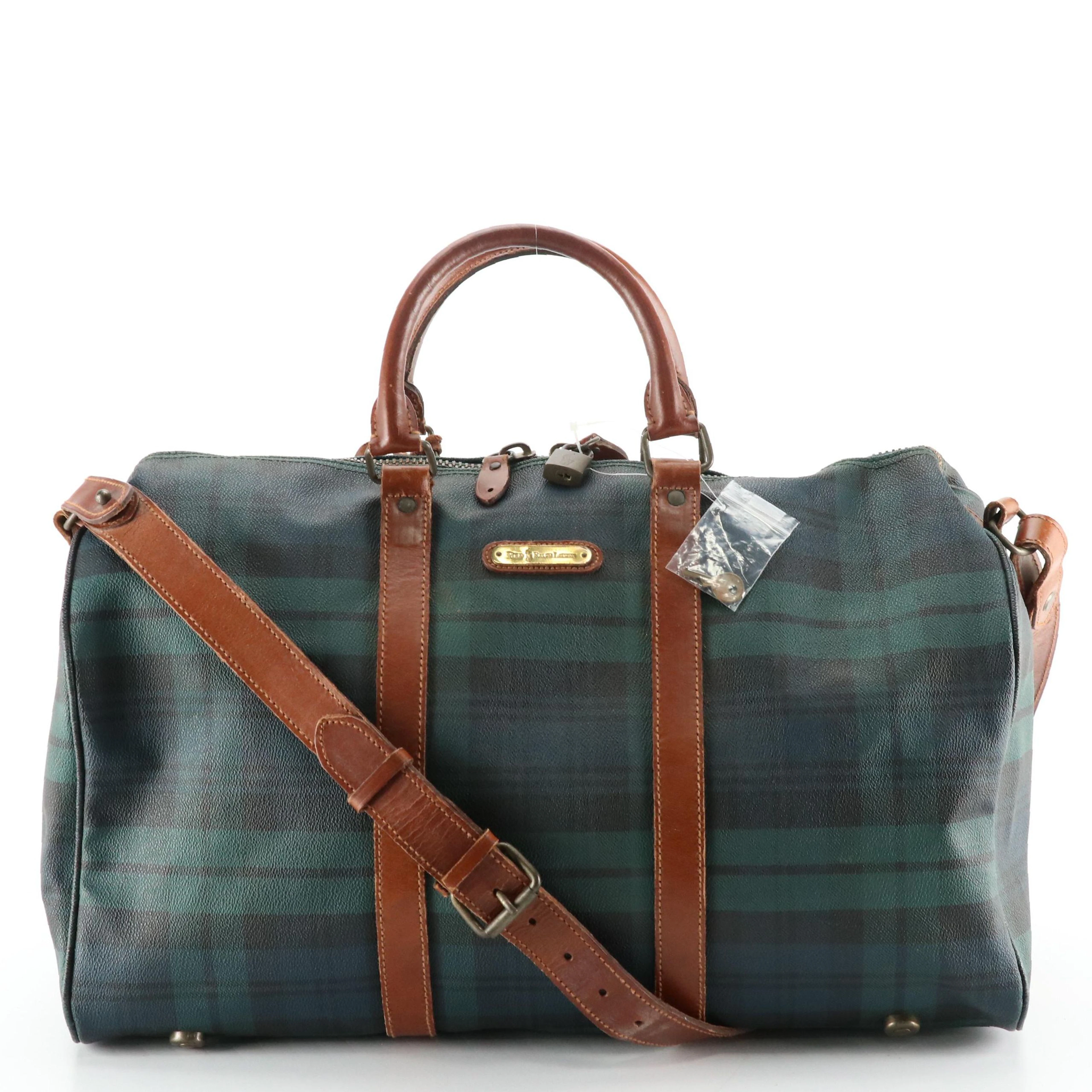 Polo Ralph Lauren Black Watch Boston Bag in Coated Canvas and Leather