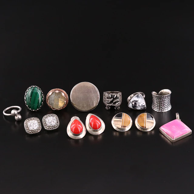 Malachite, Dendritic Agate and Labradorite Featured in Sterling Jewelry