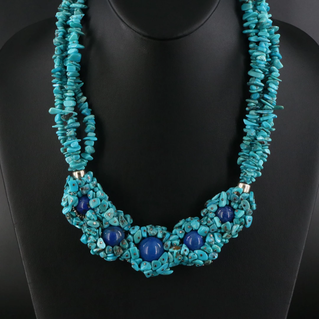 Desert Rose Trading Lapis Lazuli and Turquoise Necklace with Sterling Clasp