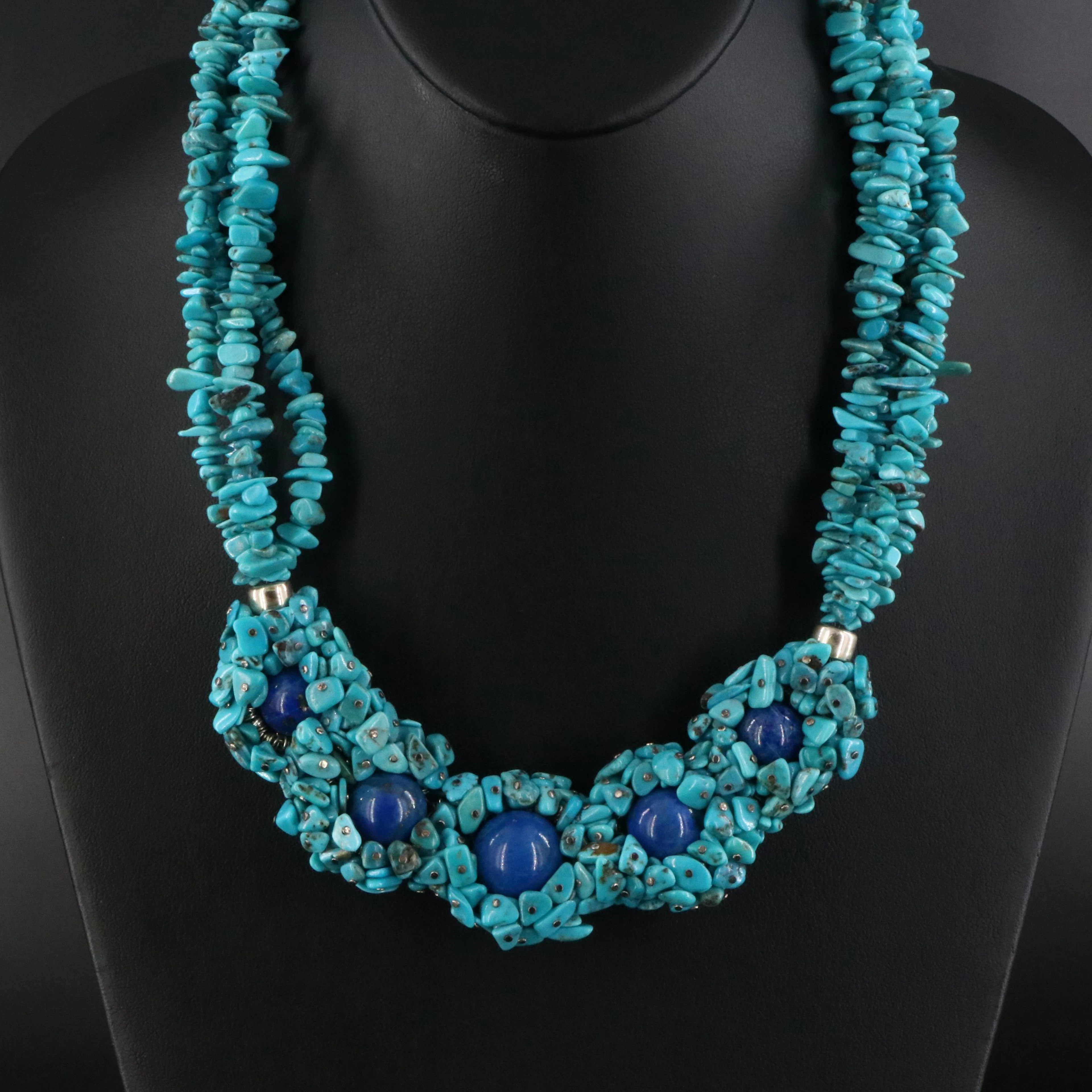 Desert Rose Trading Lapis Lazuli and Turquoise Necklace with Sterling Clasp