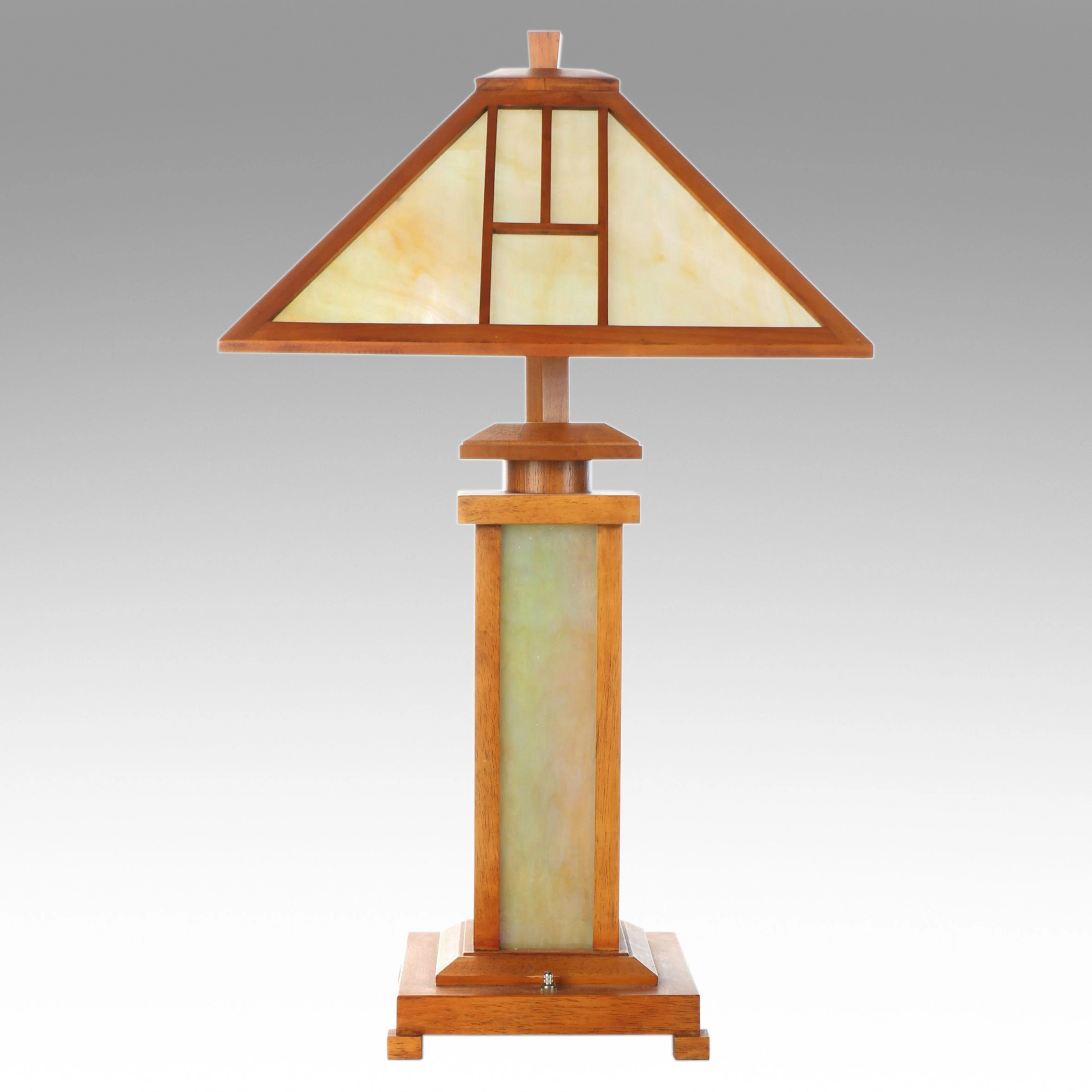 Mission Style Wood and Slag Glass Table Lamp with Shade
