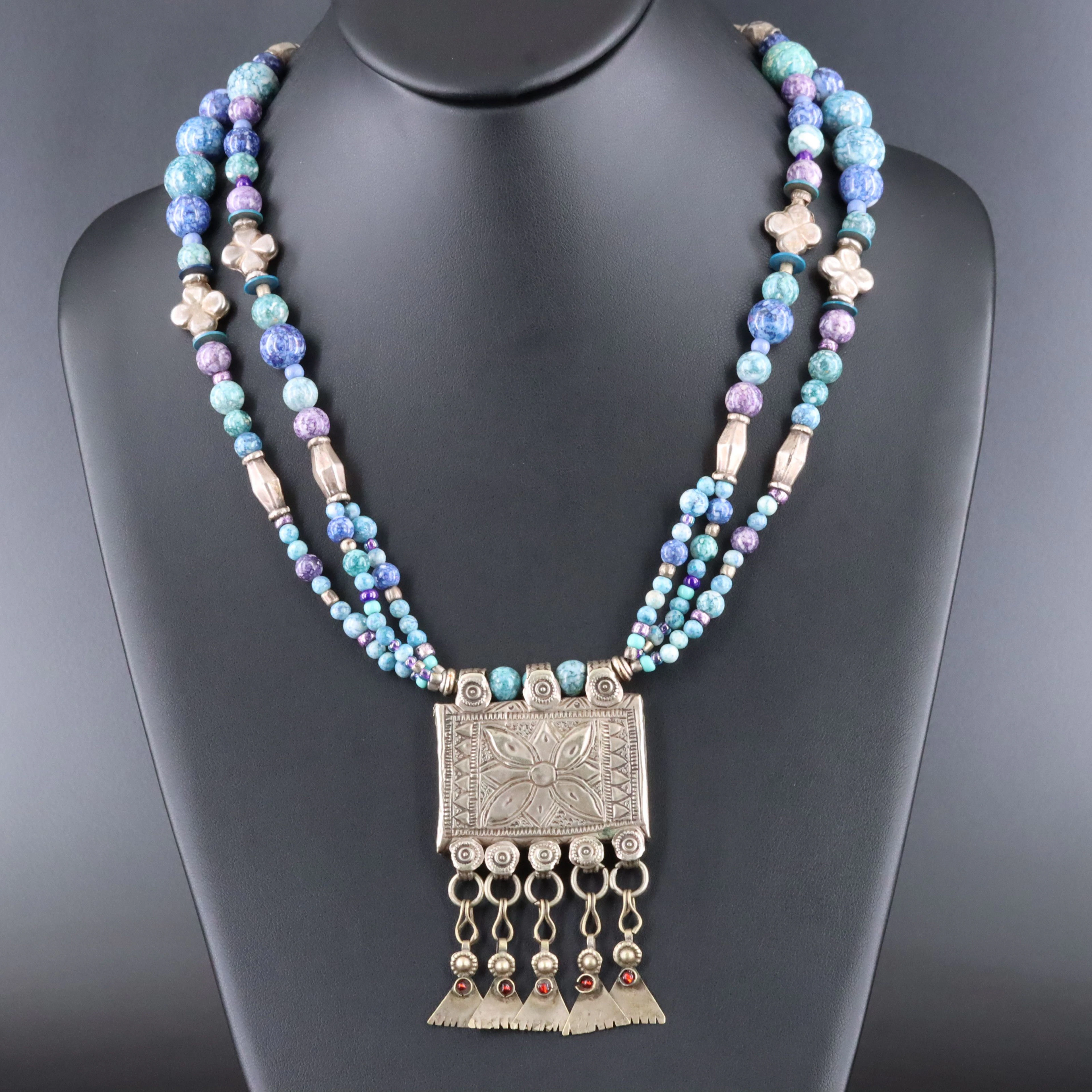 Howlite Bead Necklace with Middle Eastern Amulet Pendant