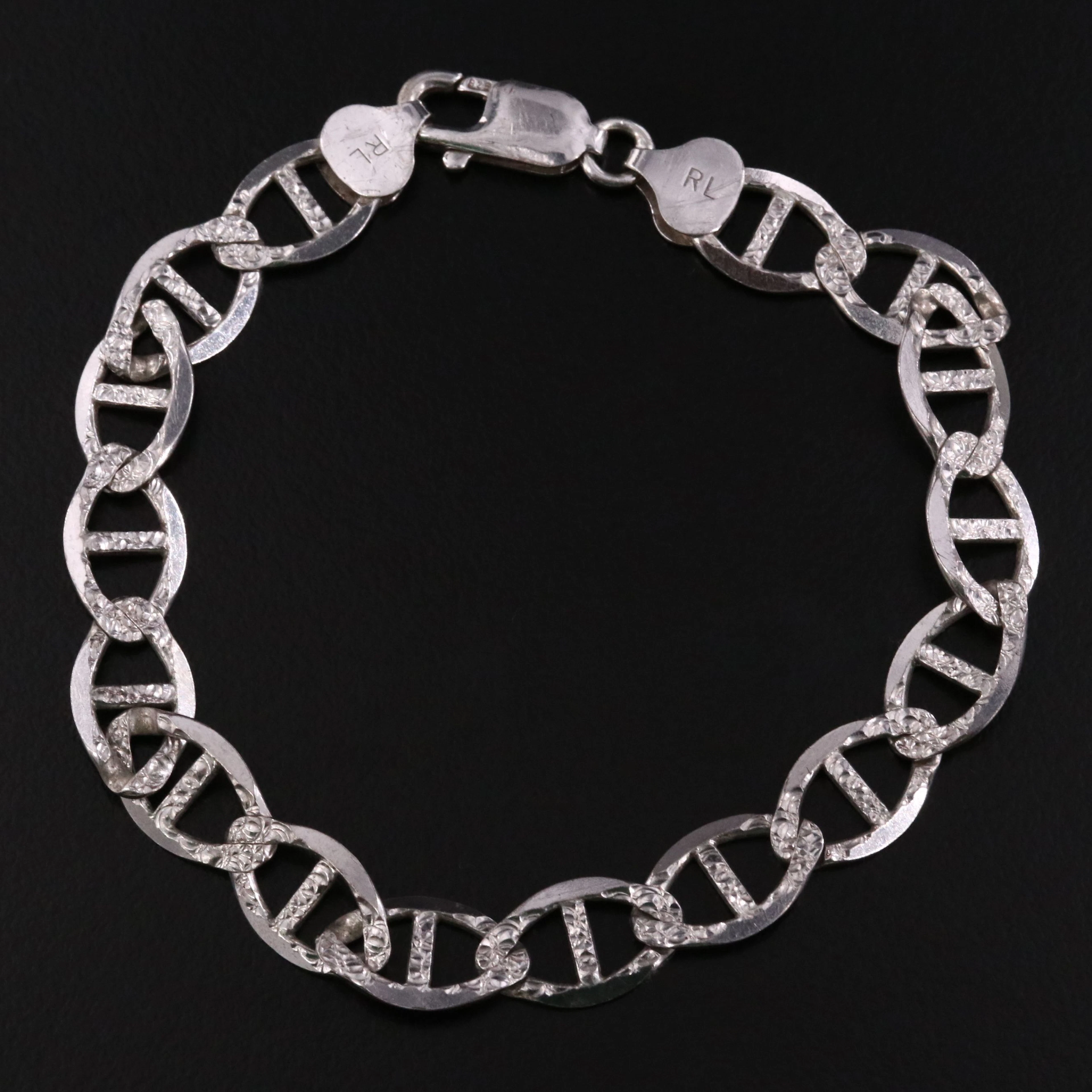Italian Sterling Mariner Link Bracelet with Diamond Cut Finish