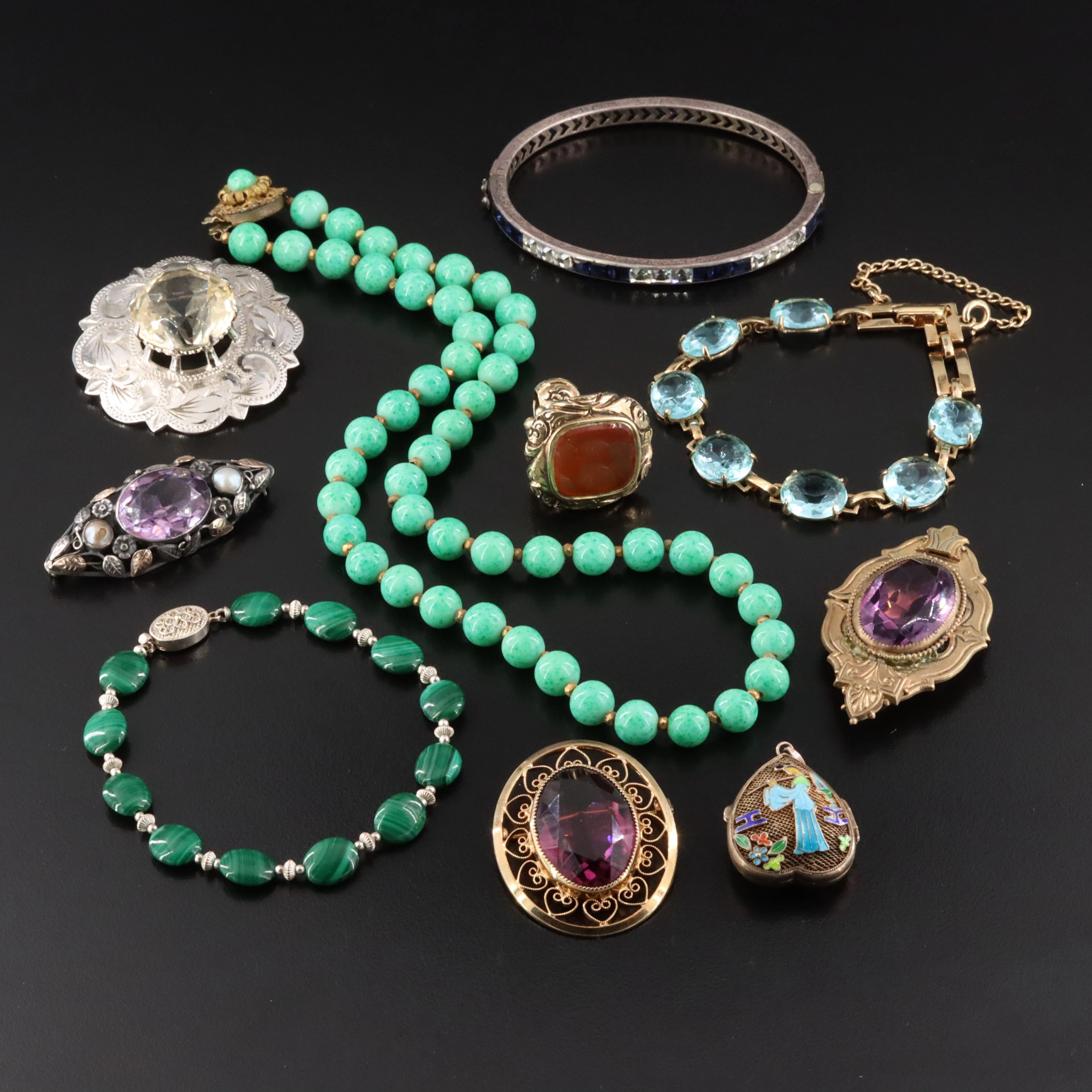 Miriam Haskell, Scottish Brooch and Sterling Featured in Jewelry Selection