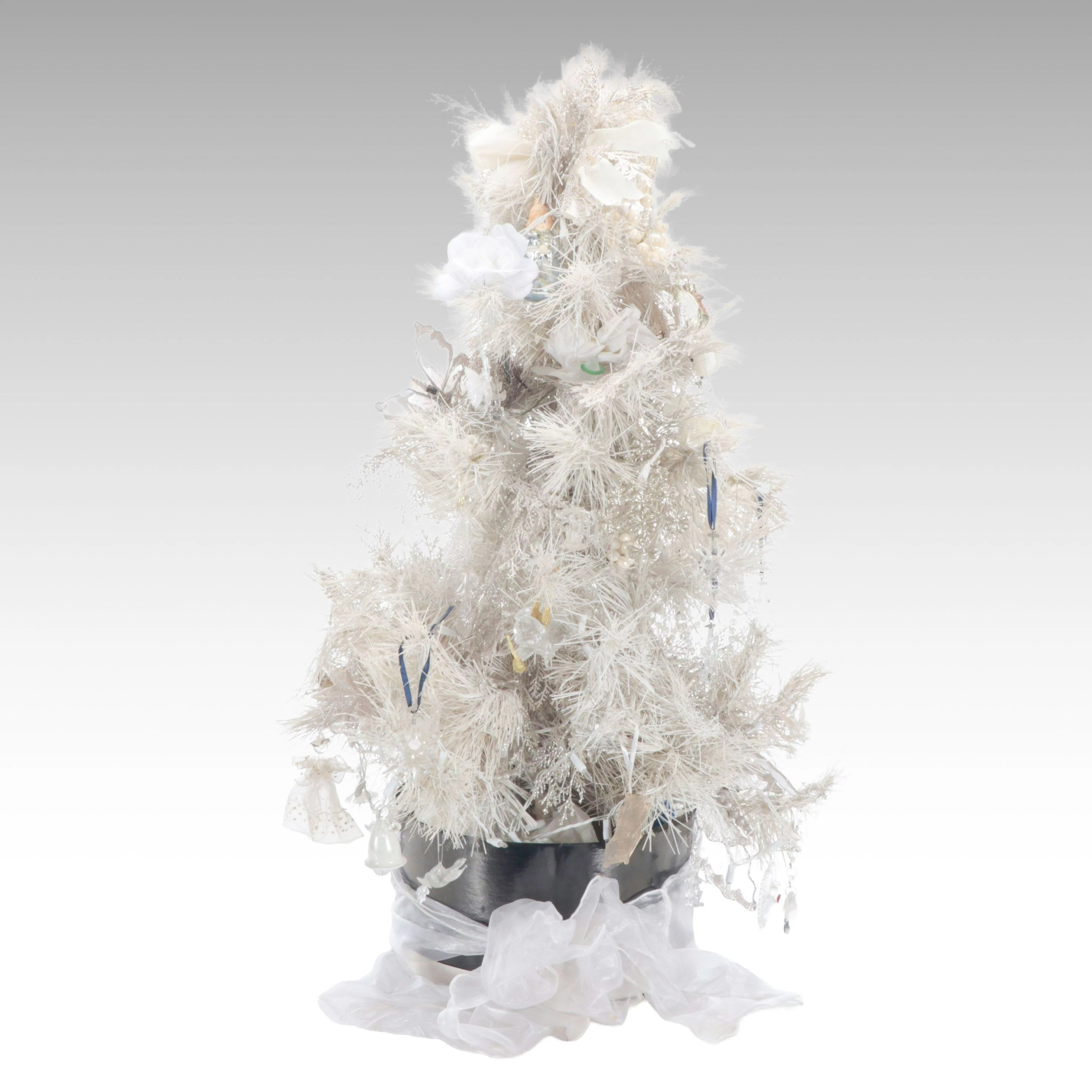 Swarovski, Blown Glass and Other Ornaments on White Christmas Tree
